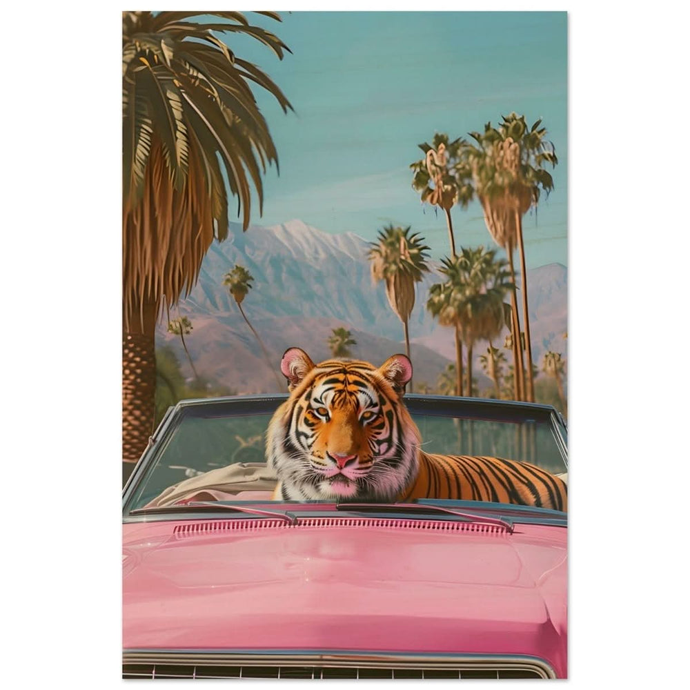 Tiger’s Ride: A Tropical Adventure | Pop Art Surrealism - Wood Prints - 60x90 cm / 24x36″ -
