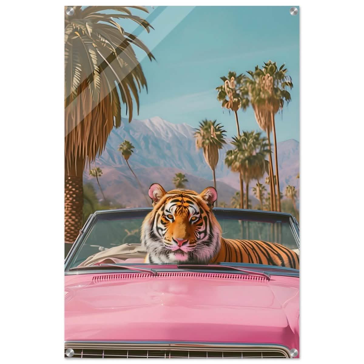 Tiger’s Ride: A Tropical Adventure | Pop Art Surrealism - Acrylic Print - 60x90 cm / 24x36″ -