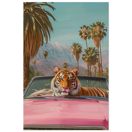 Tiger’s Ride: A Tropical Adventure | Pop Art Surrealism - Wood Prints - 30x45 cm / 12x18″ -