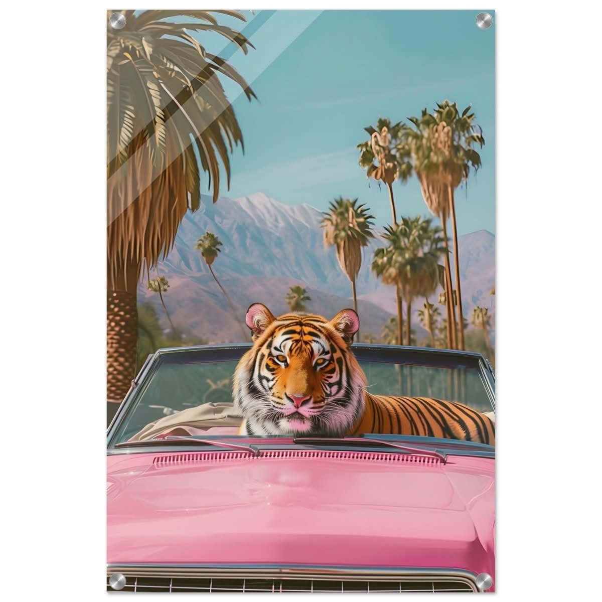 Tiger’s Ride: A Tropical Adventure | Pop Art Surrealism - Acrylic Print - 50x75 cm / 20x30″ -