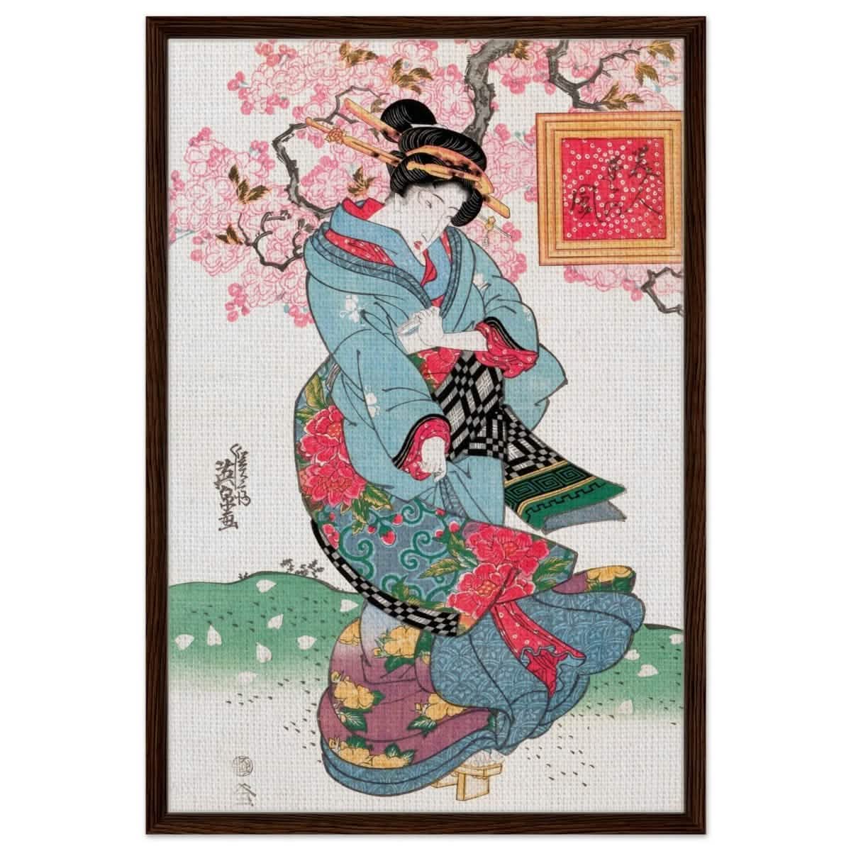 Timeless Kimono Beauty | Geisha - Inspired Fine Art | Japanese Heritage wall art print - Framed Canvas - 60x90 cm / 24x36″ - Dark wood frame