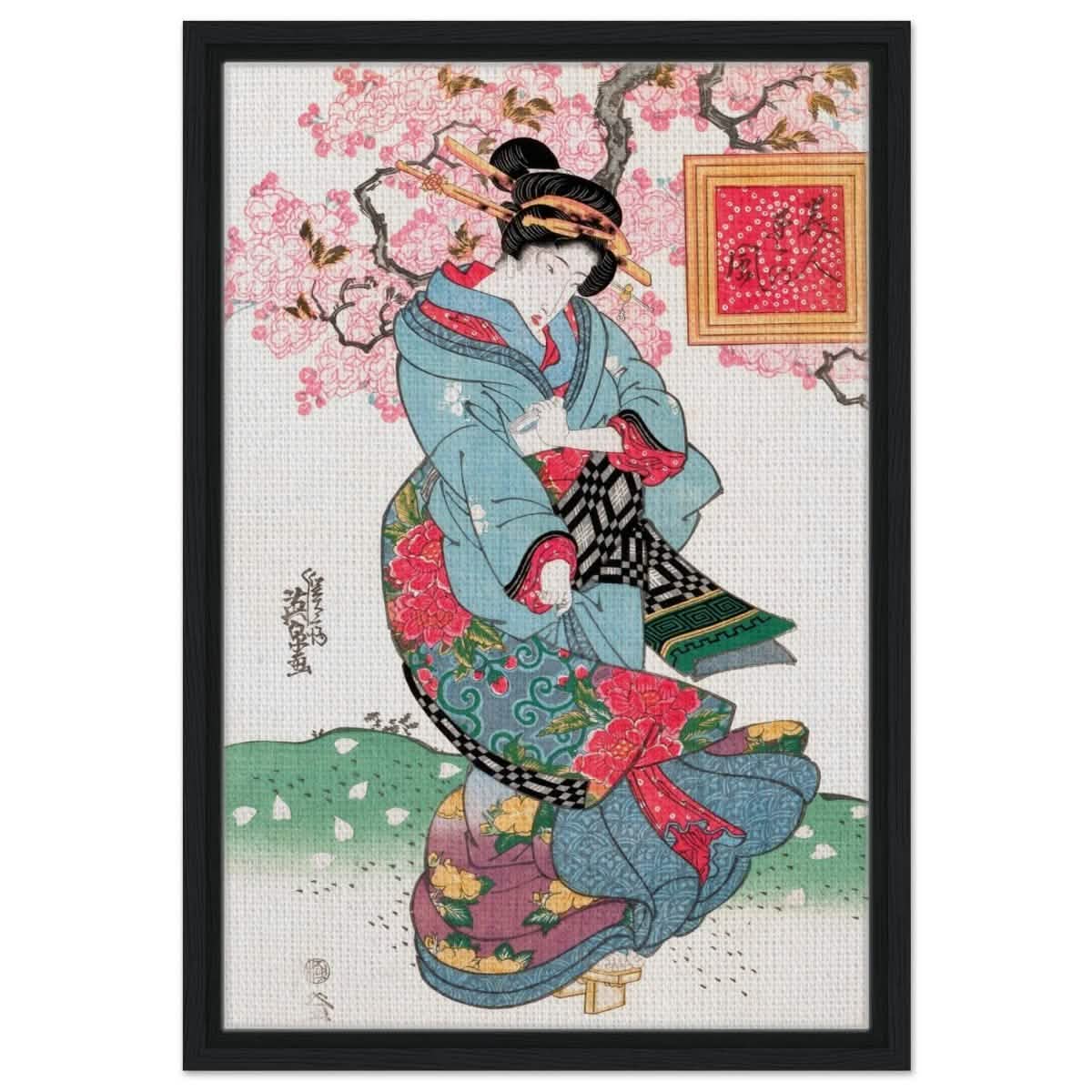 Timeless Kimono Beauty | Geisha - Inspired Fine Art | Japanese Heritage wall art print - Framed Canvas - 40x60 cm / 16x24″ - Black frame
