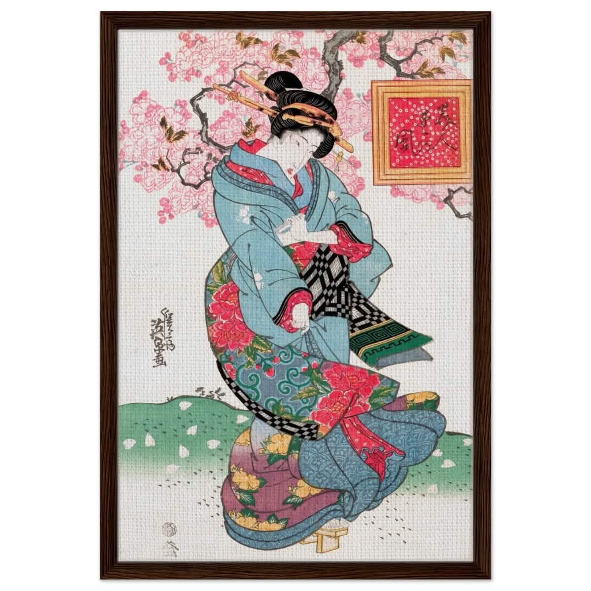 Timeless Kimono Beauty | Geisha - Inspired Fine Art | Japanese Heritage wall art print - Framed Canvas - 50x75 cm / 20x30″ - Dark wood frame