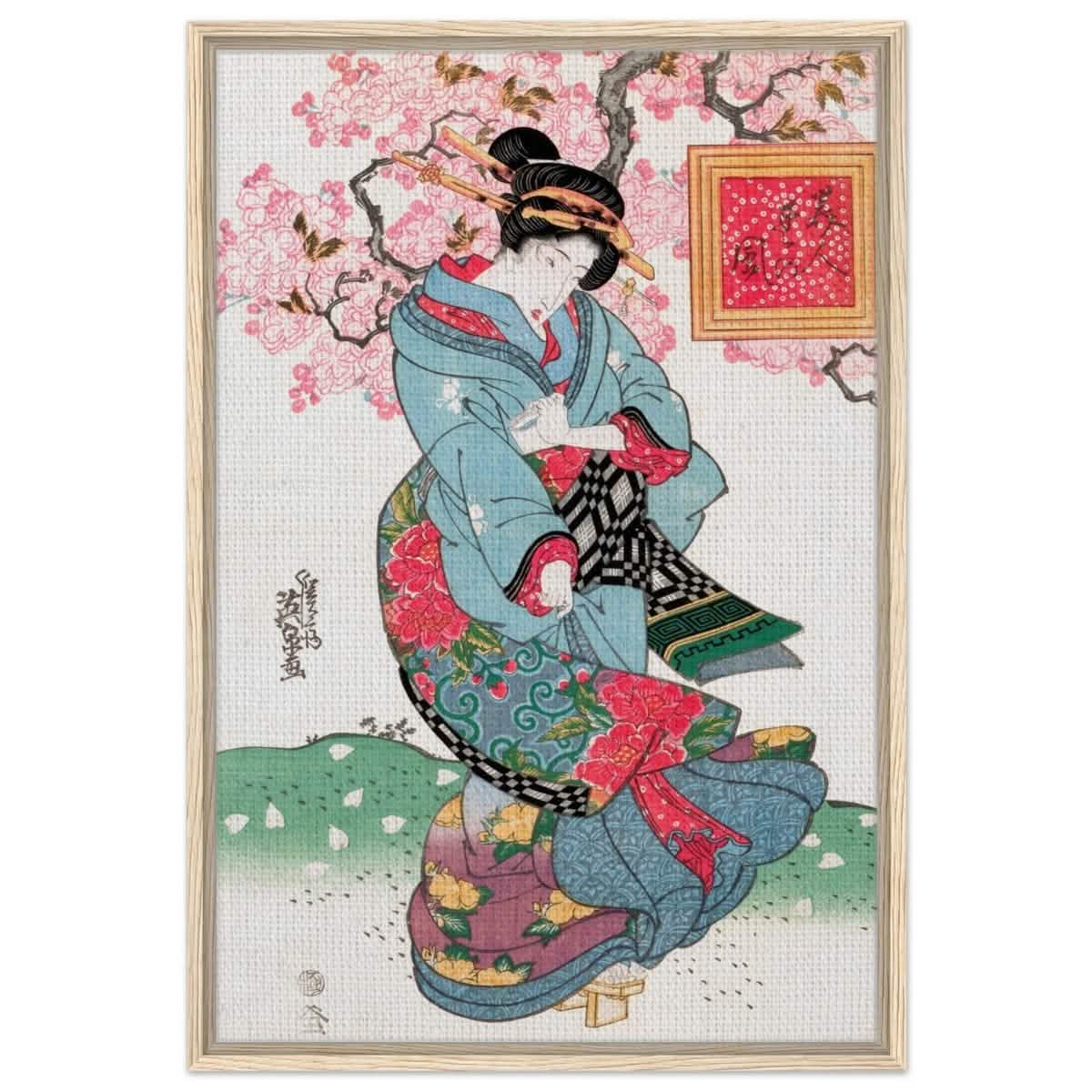 Timeless Kimono Beauty | Geisha - Inspired Fine Art | Japanese Heritage wall art print - Framed Canvas - 60x90 cm / 24x36″ - Wood frame