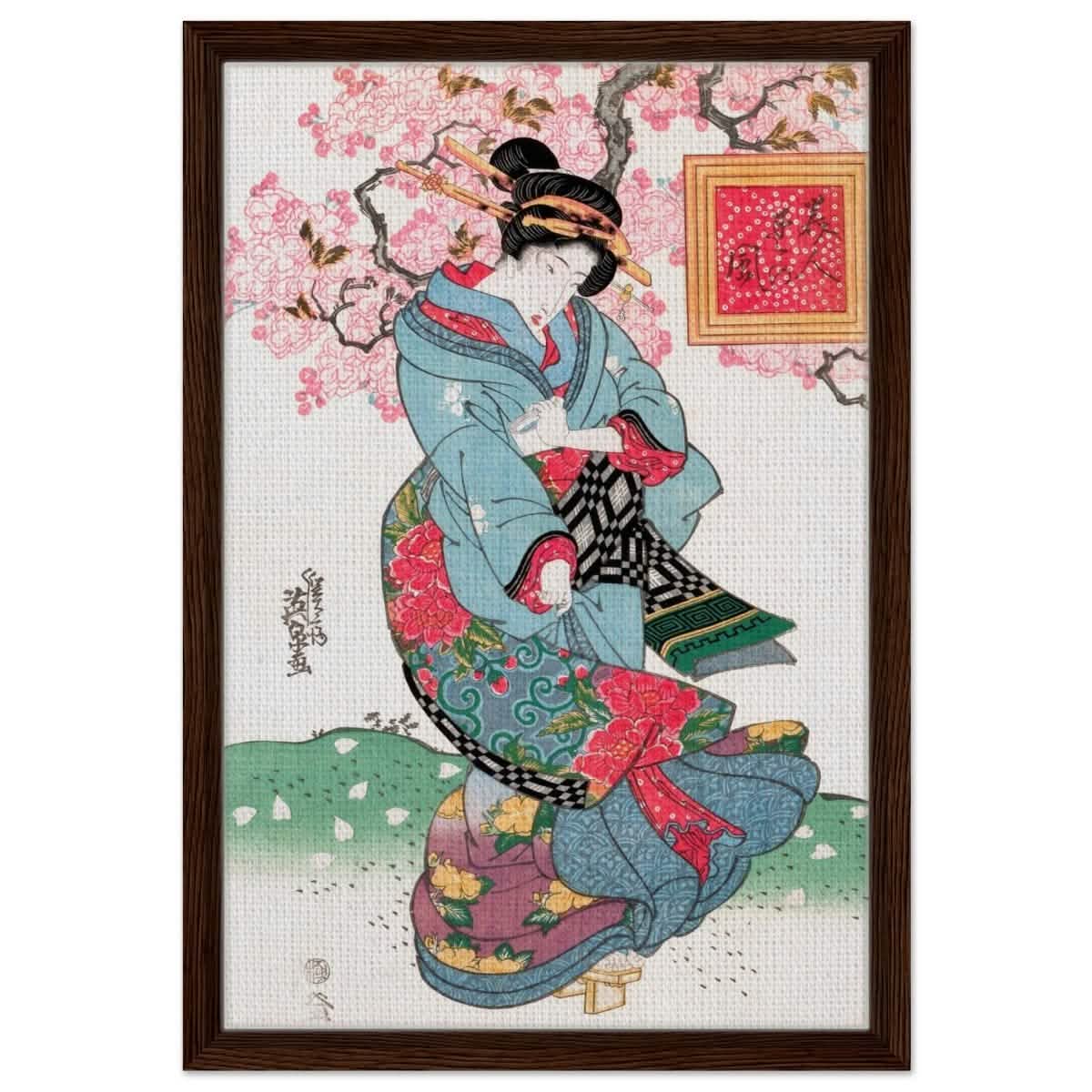Timeless Kimono Beauty | Geisha - Inspired Fine Art | Japanese Heritage wall art print - Framed Canvas - 40x60 cm / 16x24″ - Dark wood frame