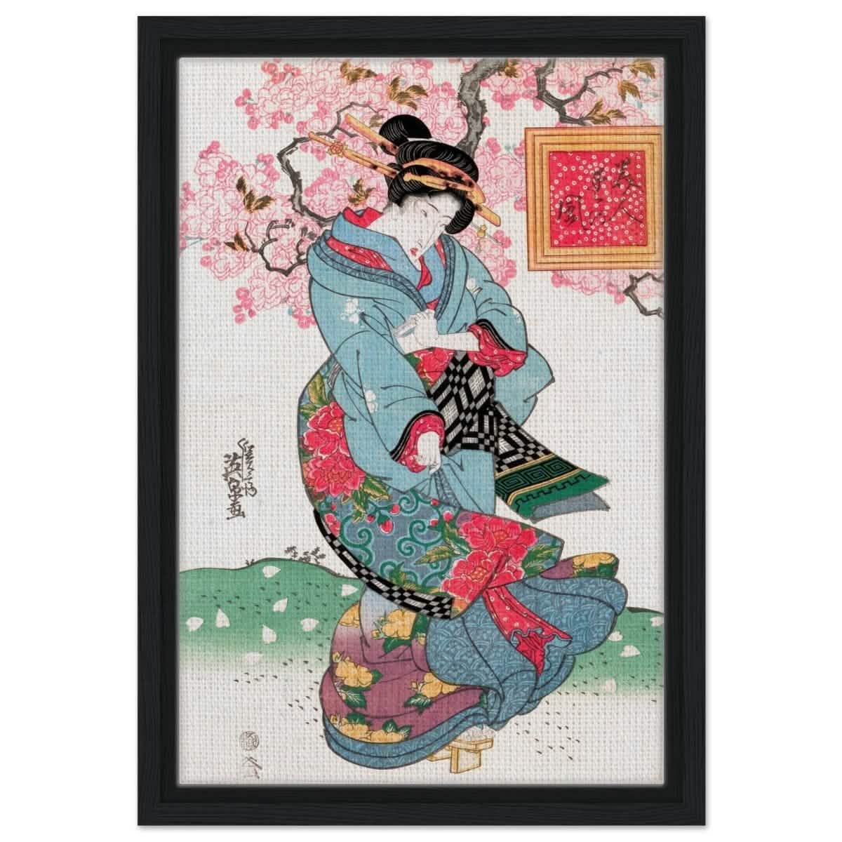Timeless Kimono Beauty | Geisha - Inspired Fine Art | Japanese Heritage wall art print - Framed Canvas - 30x45 cm / 12x18″ - Black frame