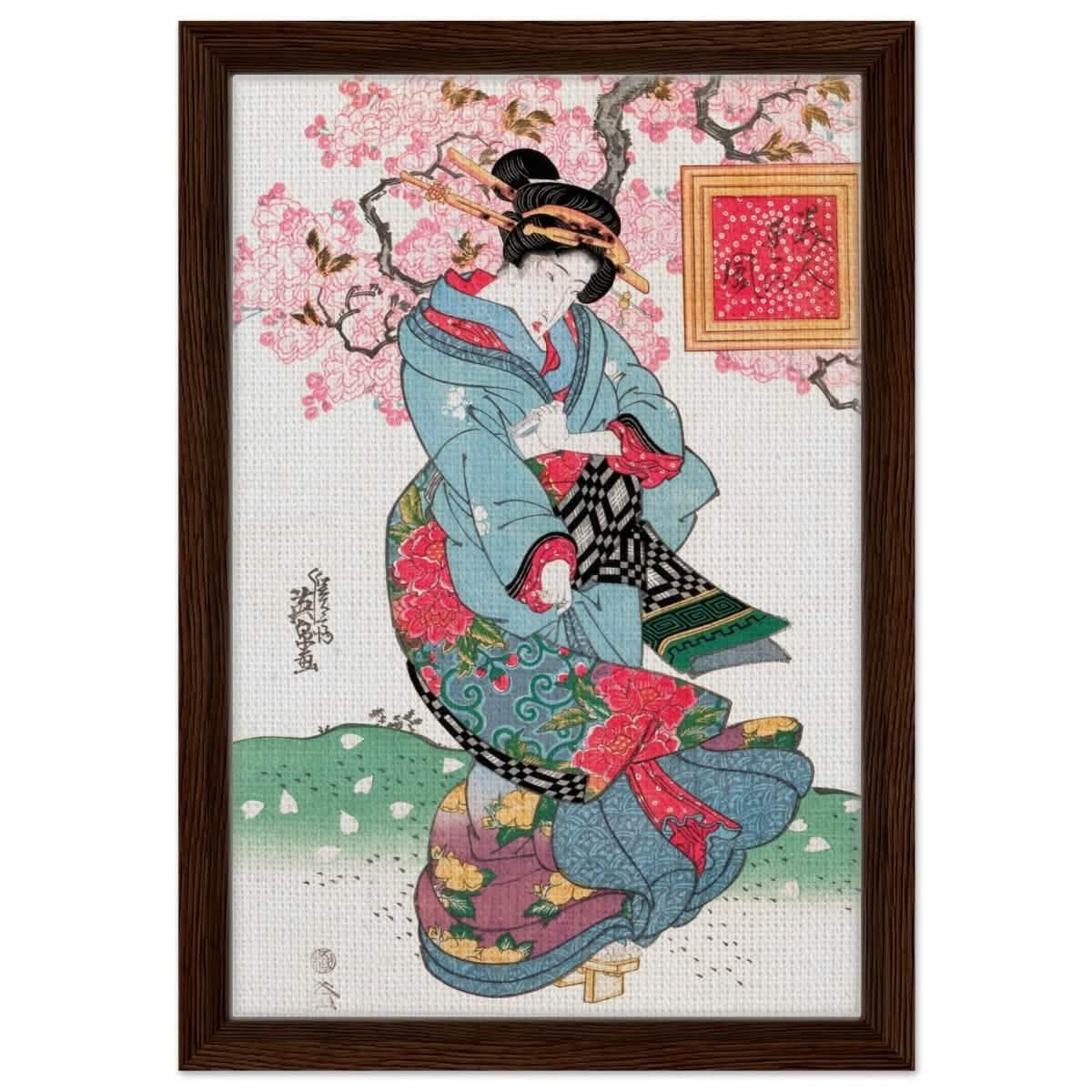 Timeless Kimono Beauty | Geisha - Inspired Fine Art | Japanese Heritage wall art print - Framed Canvas - 30x45 cm / 12x18″ - Dark wood frame