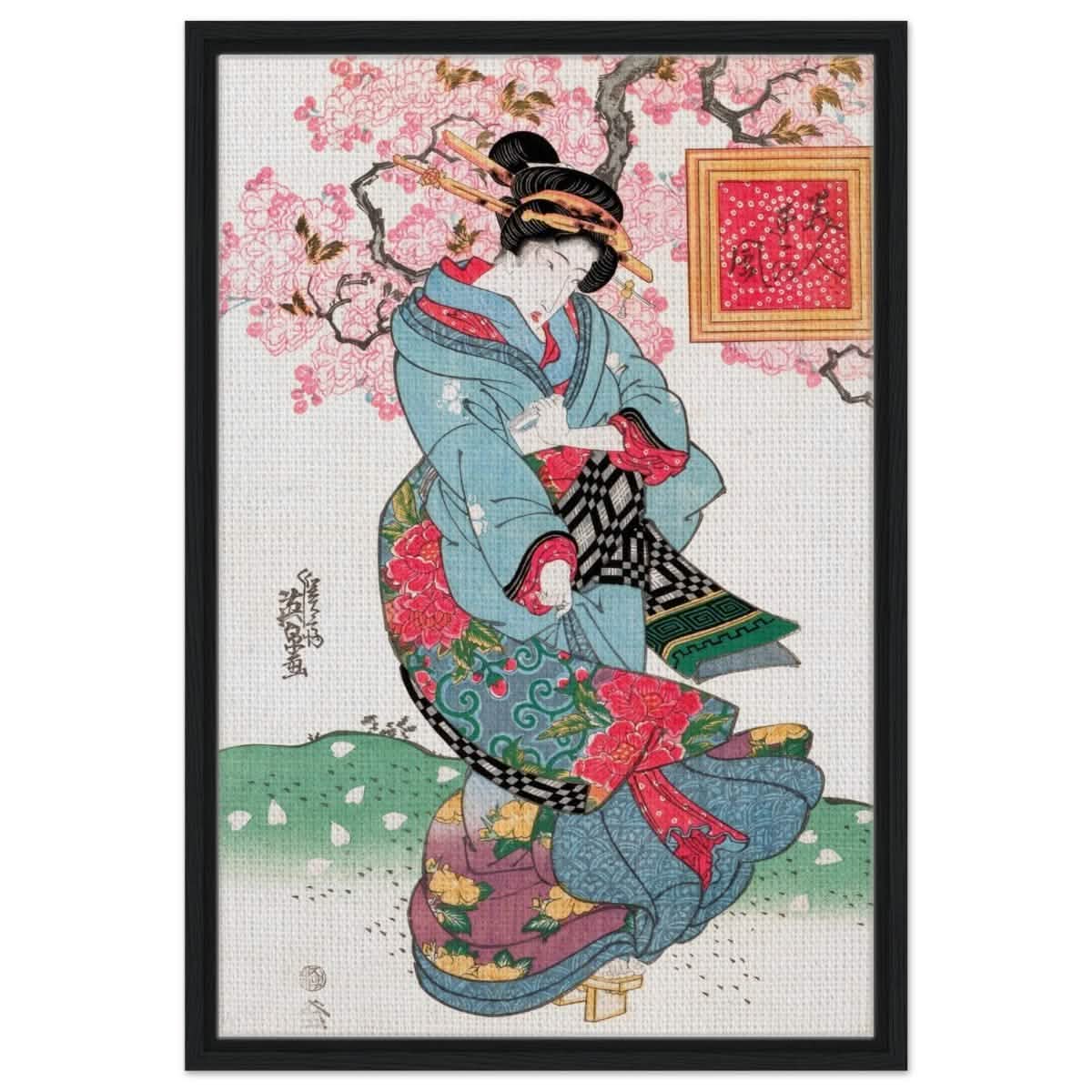 Timeless Kimono Beauty | Geisha - Inspired Fine Art | Japanese Heritage wall art print - Framed Canvas - 50x75 cm / 20x30″ - Black frame
