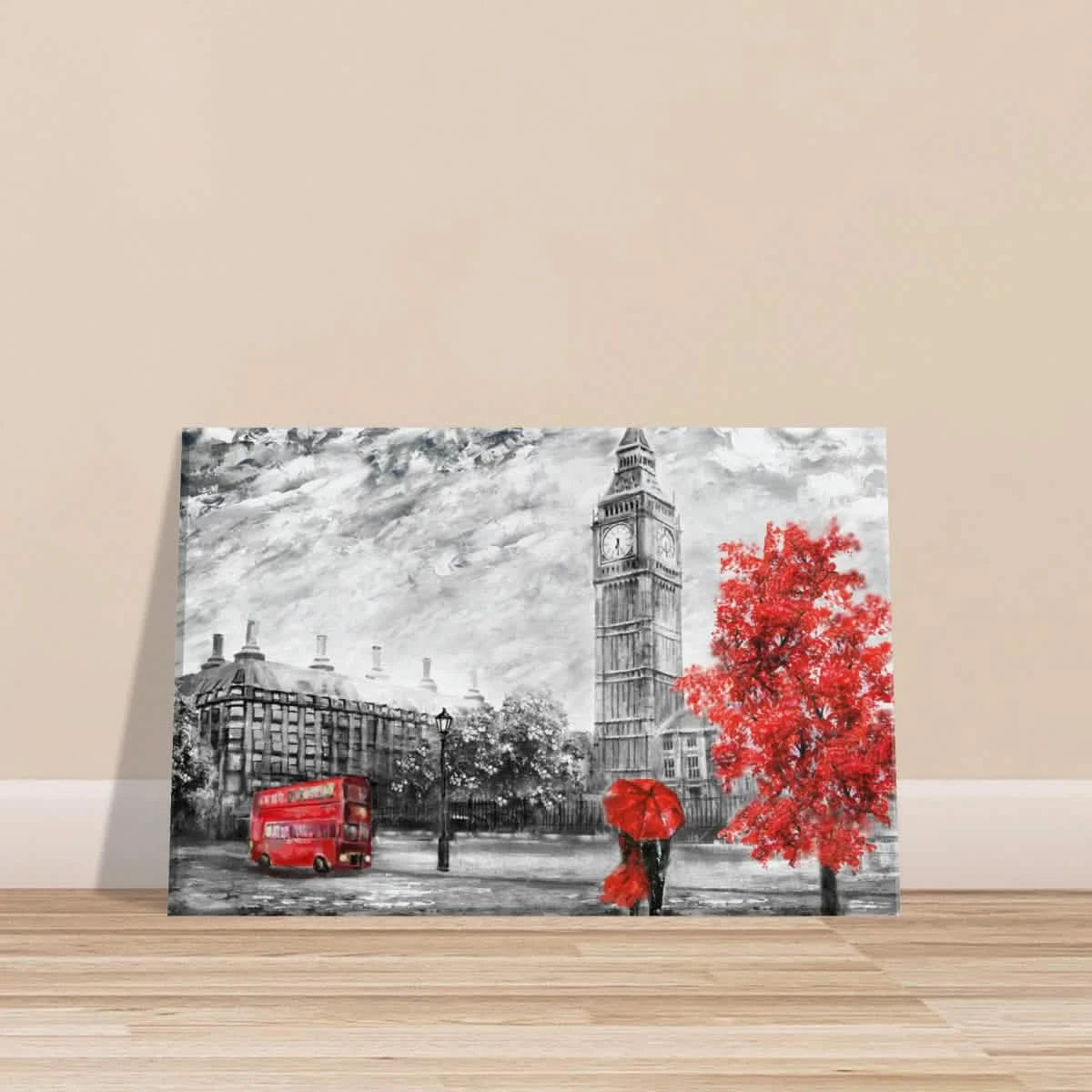 Timeless London | Red Accents in a Monochrome World | Wall Art Print - Brushed Aluminum Print - 30x45 cm / 12x18″ -