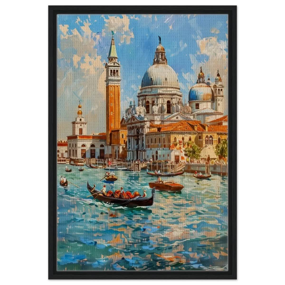 Timeless Venice: Dance of Light and Water - Framed Canvas - 50x75 cm / 20x30″ - Black frame