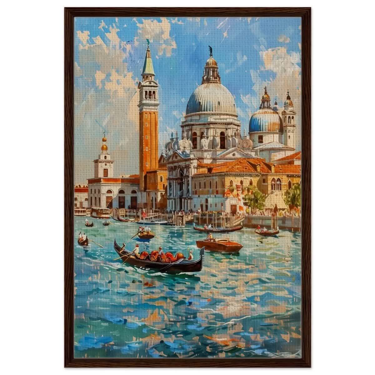 Timeless Venice: Dance of Light and Water - Framed Canvas - 60x90 cm / 24x36″ - Dark wood frame