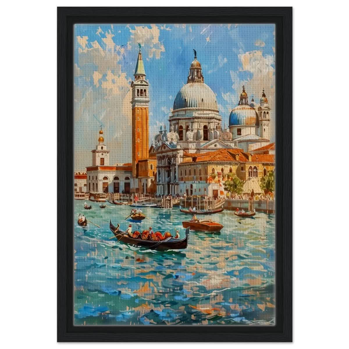 Timeless Venice: Dance of Light and Water - Framed Canvas - 30x45 cm / 12x18″ - Black frame