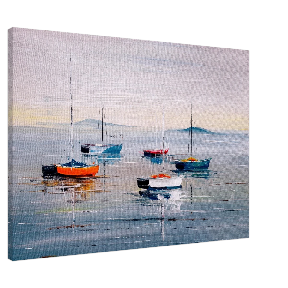 Tranquil Harbour – Sailing Boats at Rest Nautical Wall Art Print - Canvas - 70x100 cm / 28x40″ -