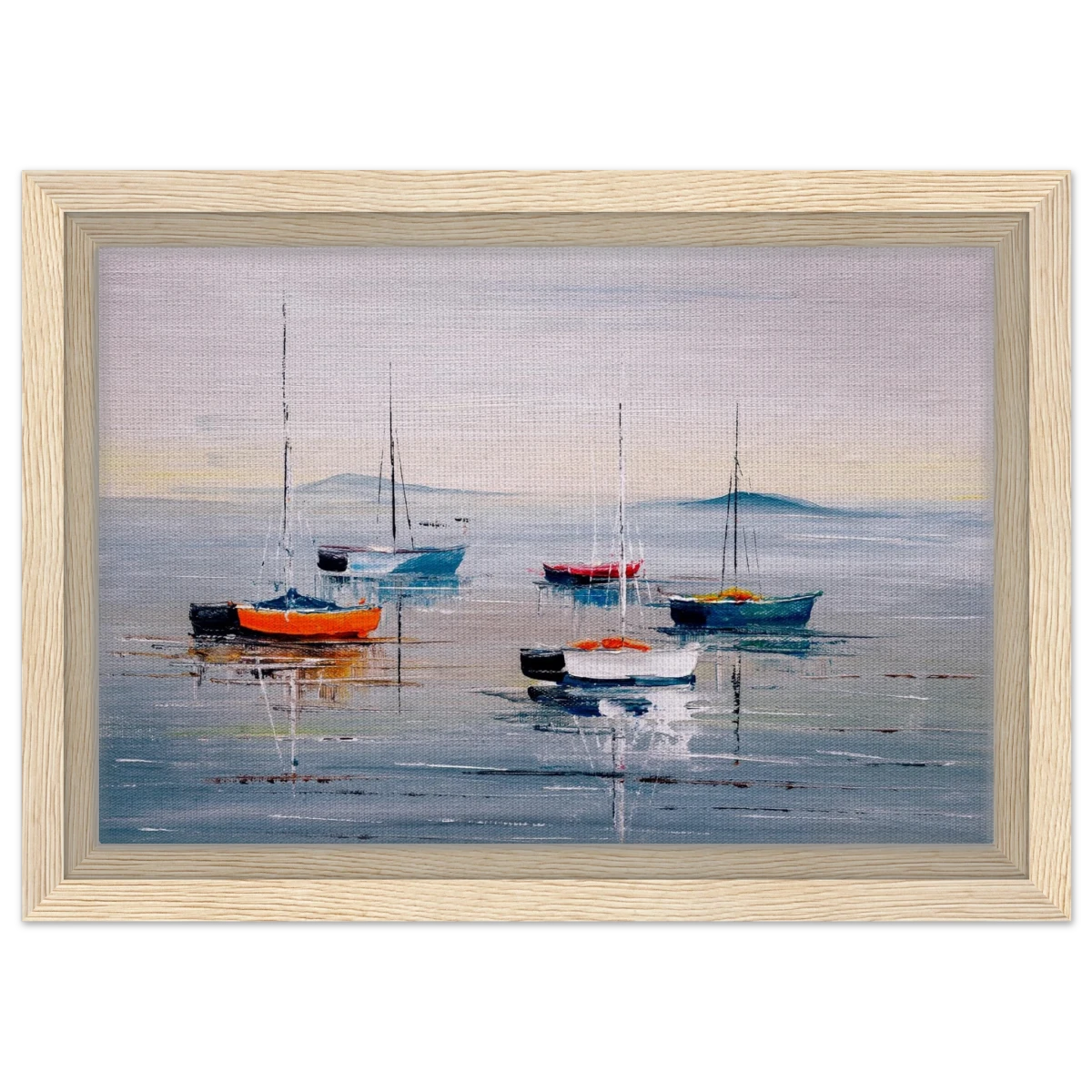 Tranquil Harbour – Sailing Boats at Rest Nautical Wall Art Print - Framed Canvas - 20x30 cm / 8x12″ - Wood frame