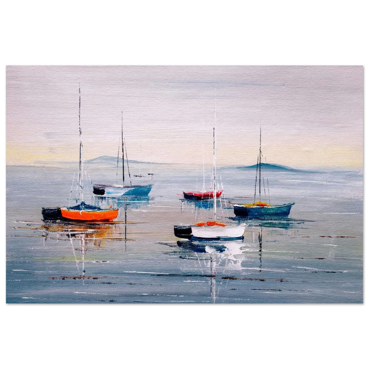 Tranquil Harbour – Sailing Boats at Rest Nautical Wall Art Print - Fine Art Poster - 60x90 cm / 24x36″ -
