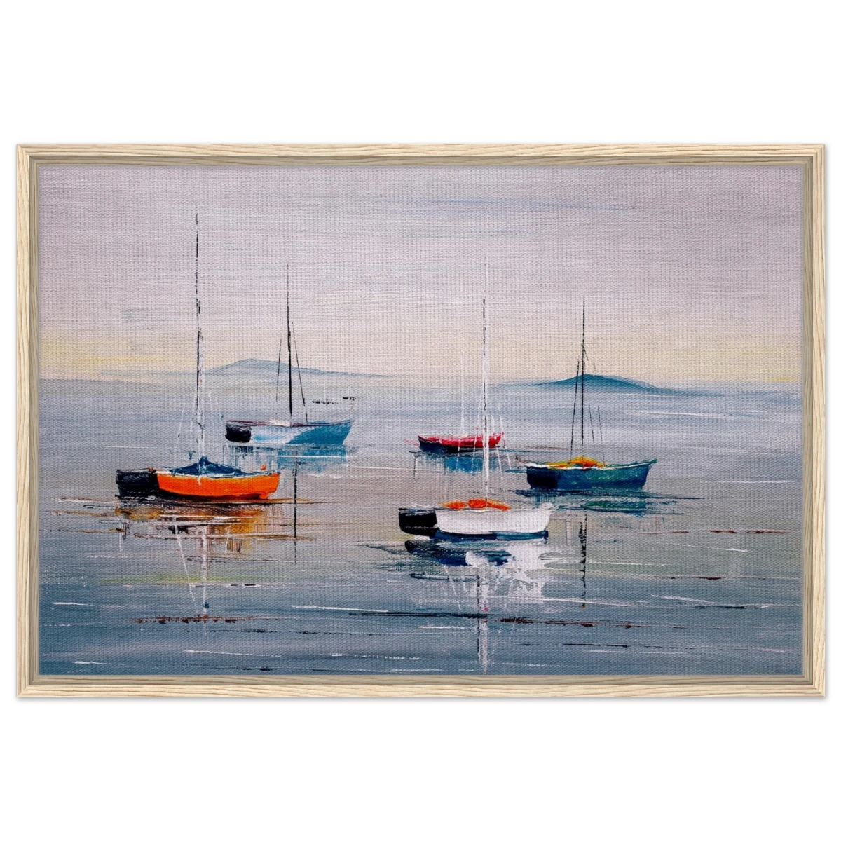 Tranquil Harbour – Sailing Boats at Rest Nautical Wall Art Print - Framed Canvas - 60x90 cm / 24x36″ - Wood frame