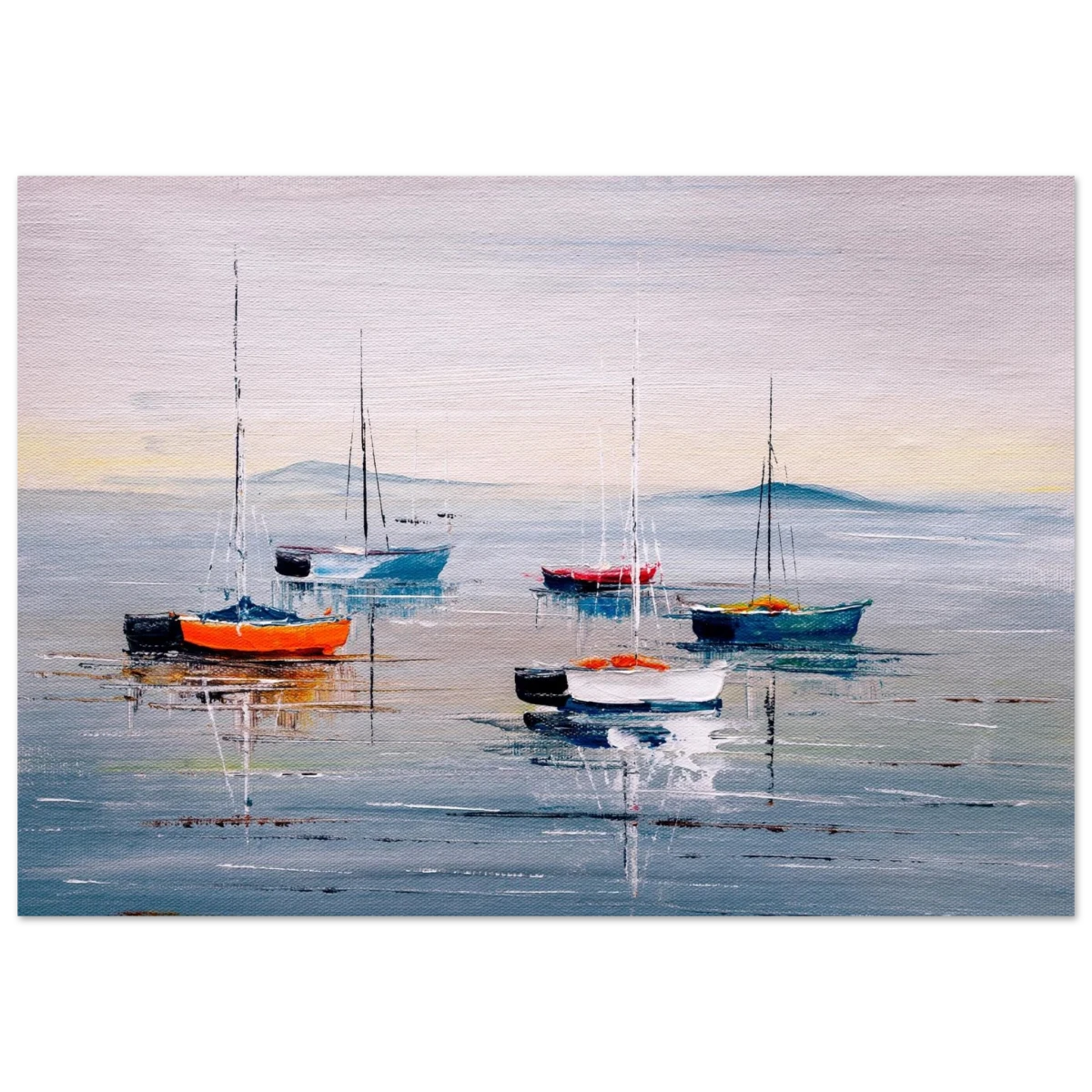 Tranquil Harbour – Sailing Boats at Rest Nautical Wall Art Print - Fine Art Poster - 70x100 cm / 28x40″ -