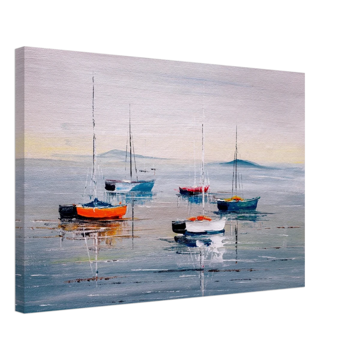 Tranquil Harbour – Sailing Boats at Rest Nautical Wall Art Print - Canvas - 40x60 cm / 16x24″ -