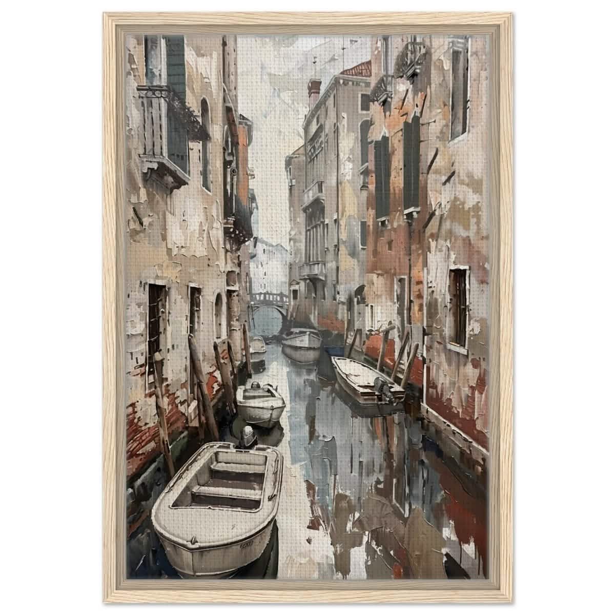 Tranquil Venice: Reflections of a Hidden Canal | Modern wall art print - Framed Canvas - 40x60 cm / 16x24″ - Wood frame
