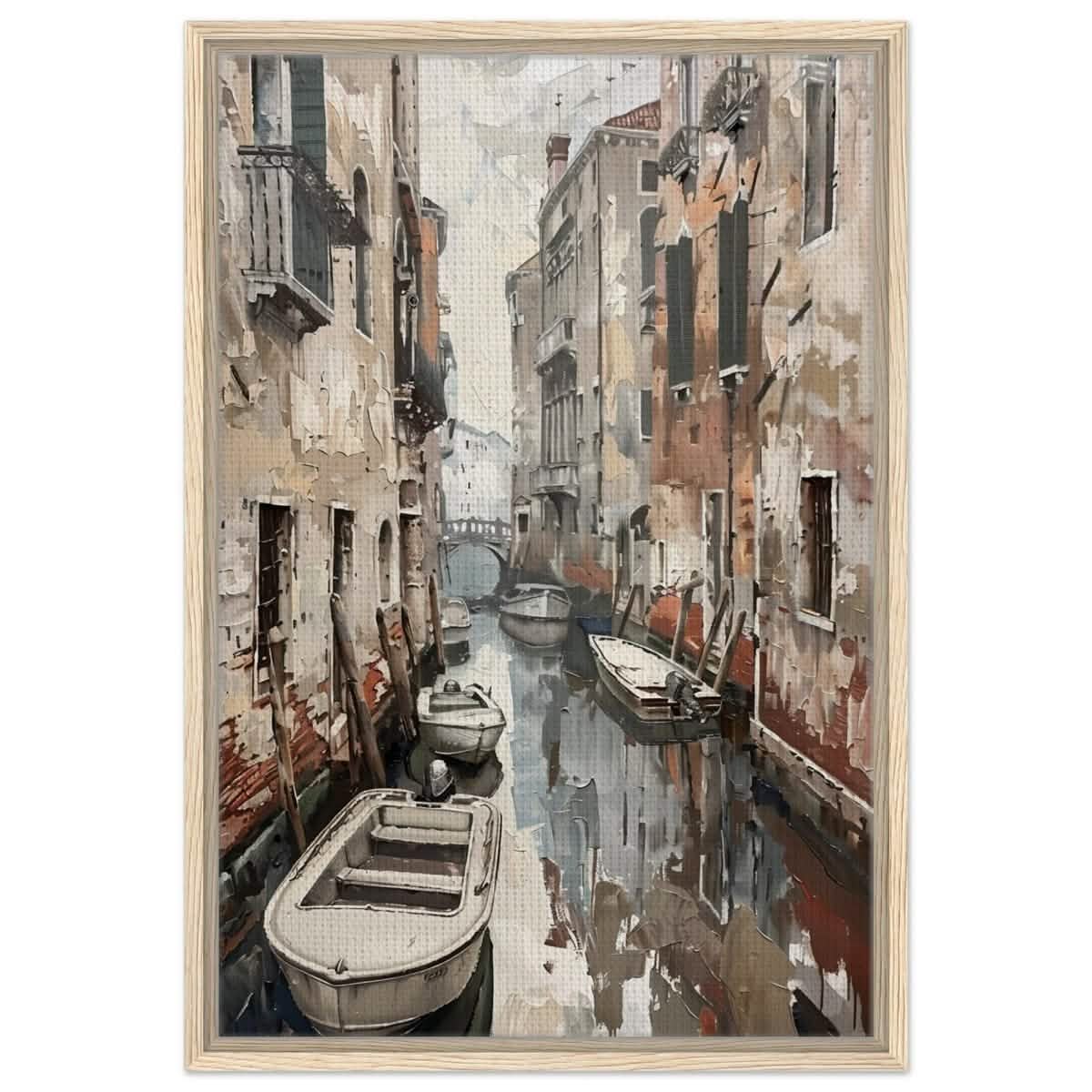 Tranquil Venice: Reflections of a Hidden Canal | Modern wall art print - Framed Canvas - 50x75 cm / 20x30″ - Wood frame