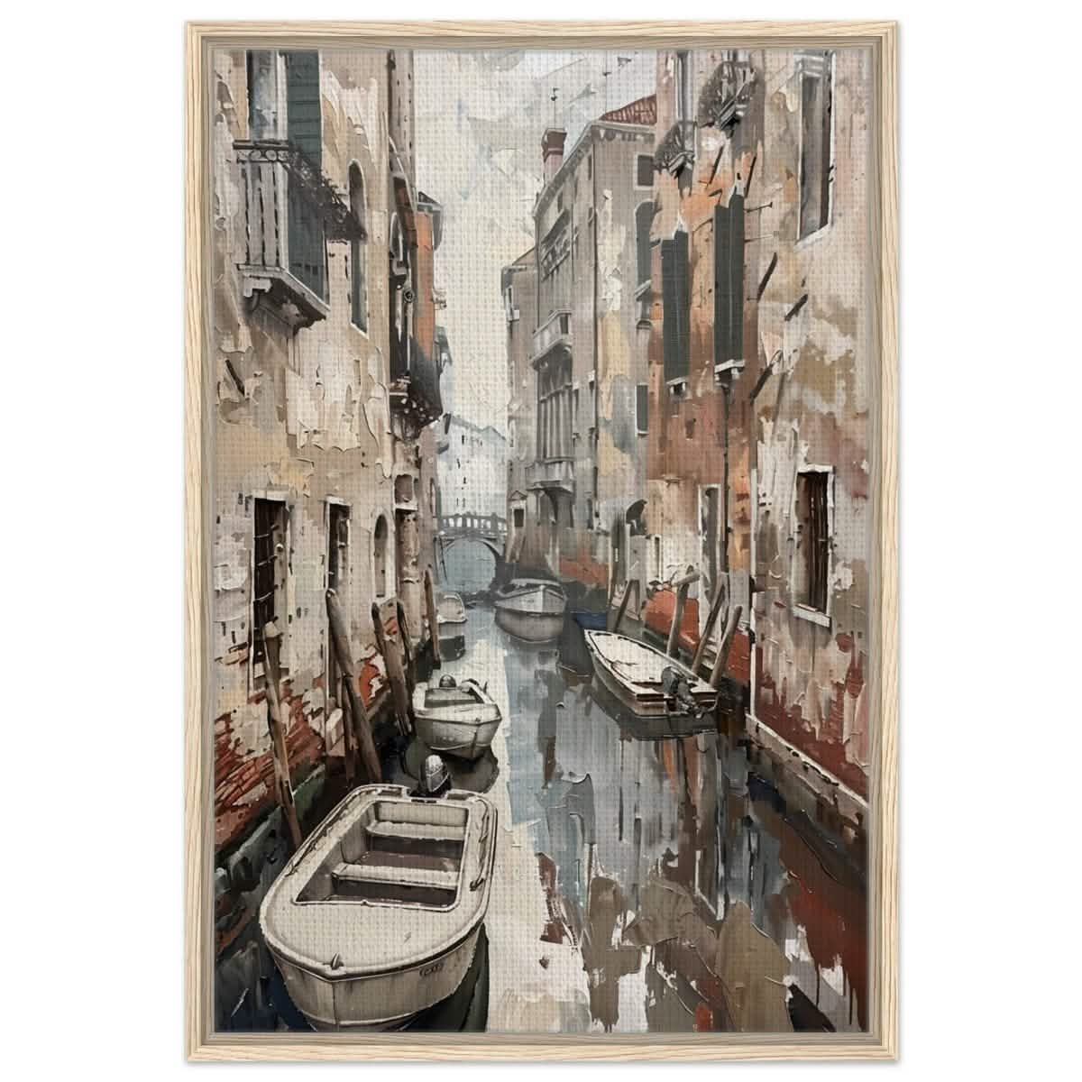 Tranquil Venice: Reflections of a Hidden Canal | Modern wall art print - Framed Canvas - 60x90 cm / 24x36″ - Wood frame