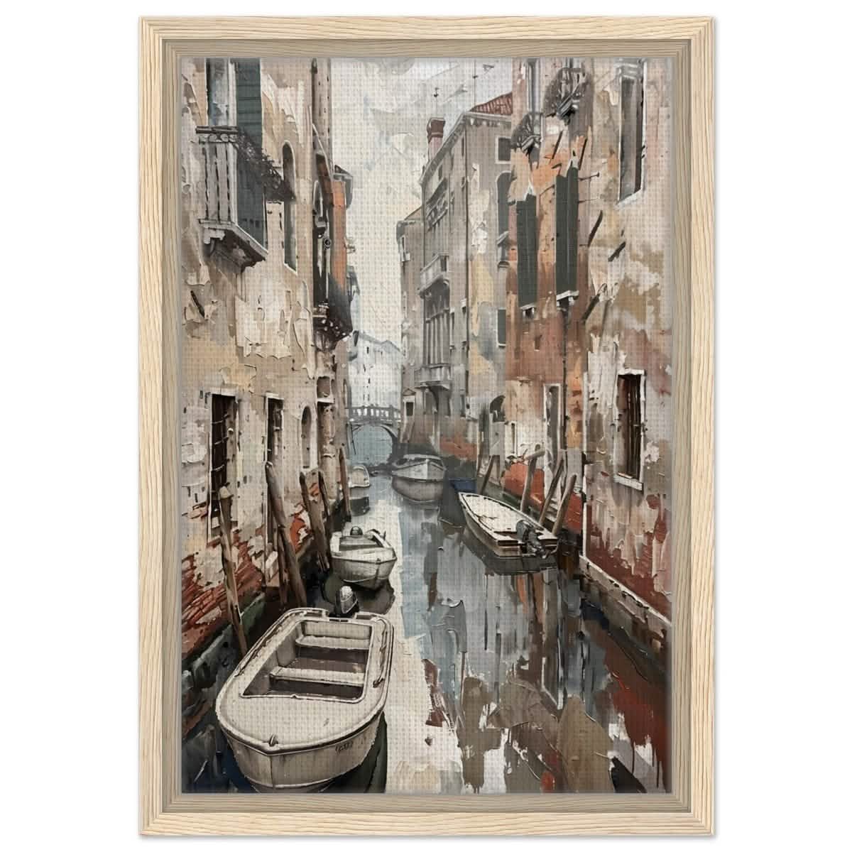 Tranquil Venice: Reflections of a Hidden Canal | Modern wall art print - Framed Canvas - 30x45 cm / 12x18″ - Wood frame
