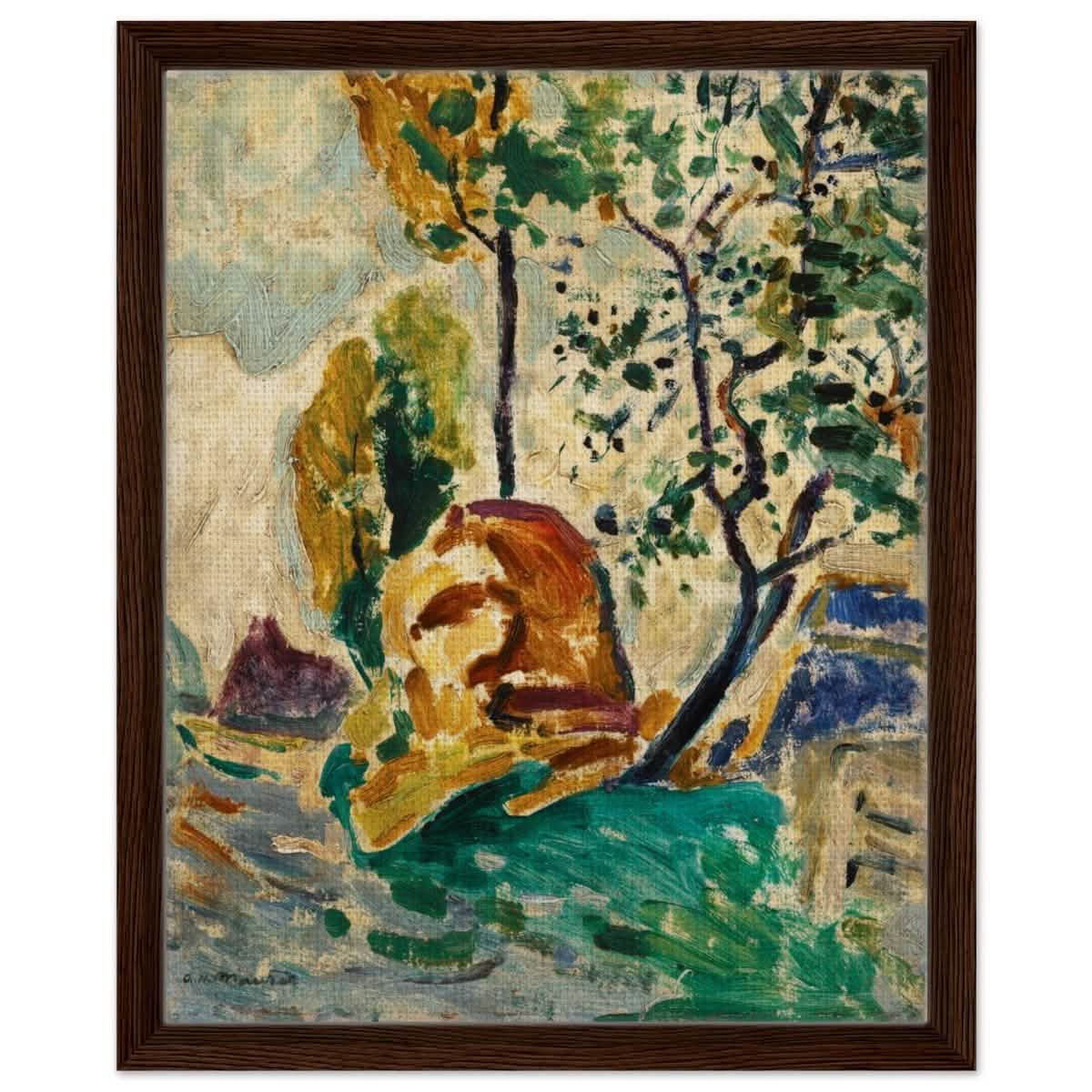 Tree and Rock by Alfred Henry Maurer | Wall Art Print - 40x50 cm / 16x20″ - Framed Canvas - Dark wood frame