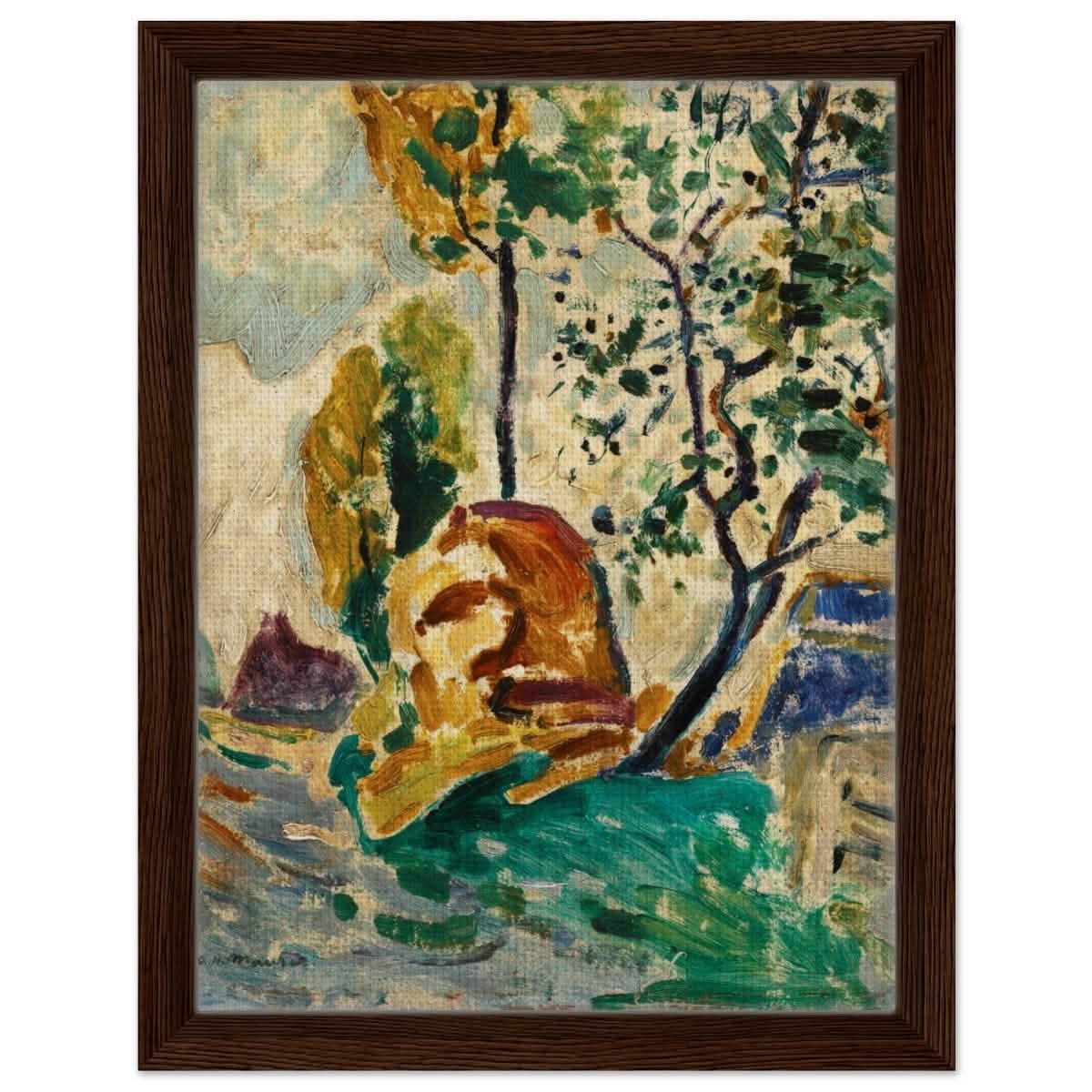 Tree and Rock by Alfred Henry Maurer | Wall Art Print - 30x40 cm / 12x16″ - Framed Canvas - Dark wood frame
