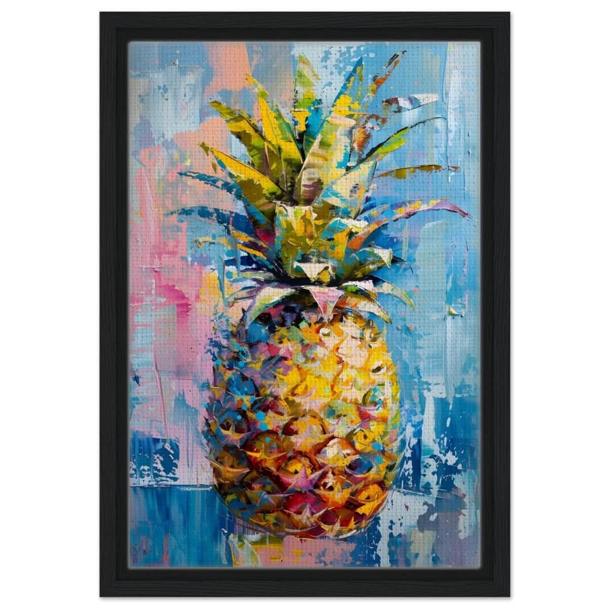 Tropical Vibes – Pineapple Burst | Abstract Expressionism - 30x45 cm / 12x18″ - Framed Canvas - Black frame