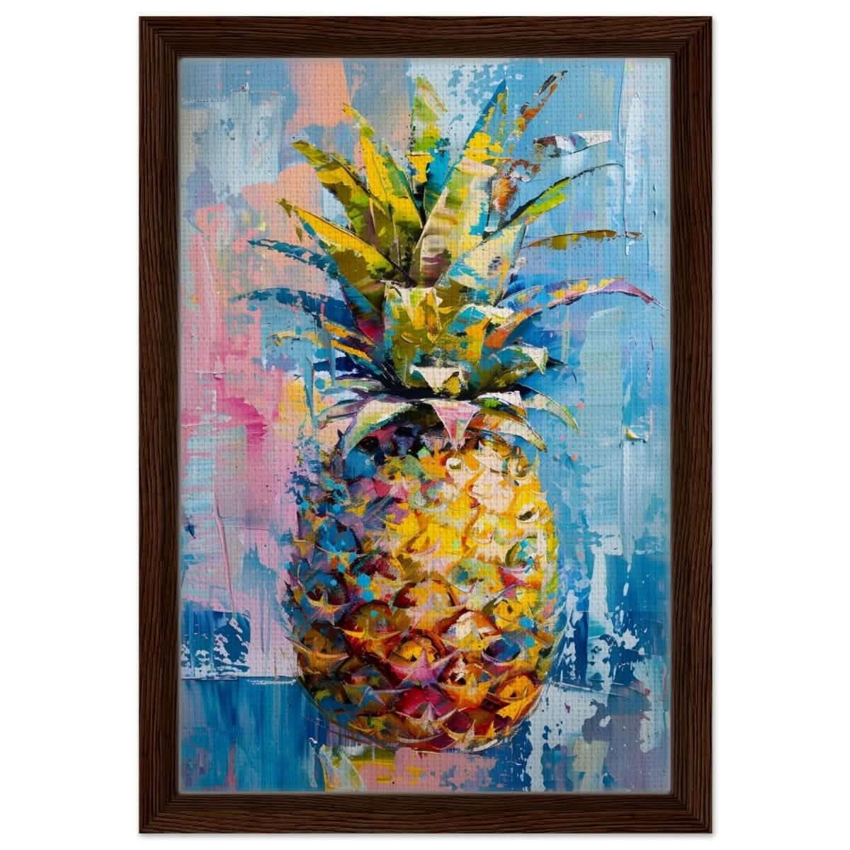 Tropical Vibes – Pineapple Burst | Abstract Expressionism - 30x45 cm / 12x18″ - Framed Canvas - Dark wood frame