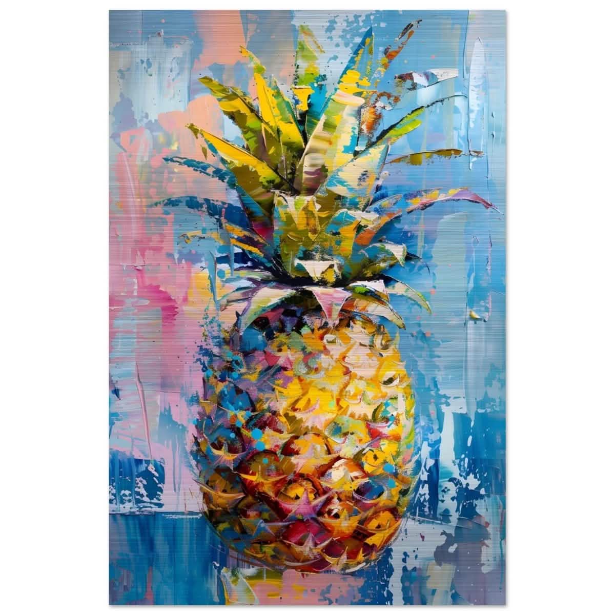 Tropical Vibes – Pineapple Burst | Abstract Expressionism - 30x45 cm / 12x18″ - Brushed Aluminum Print -