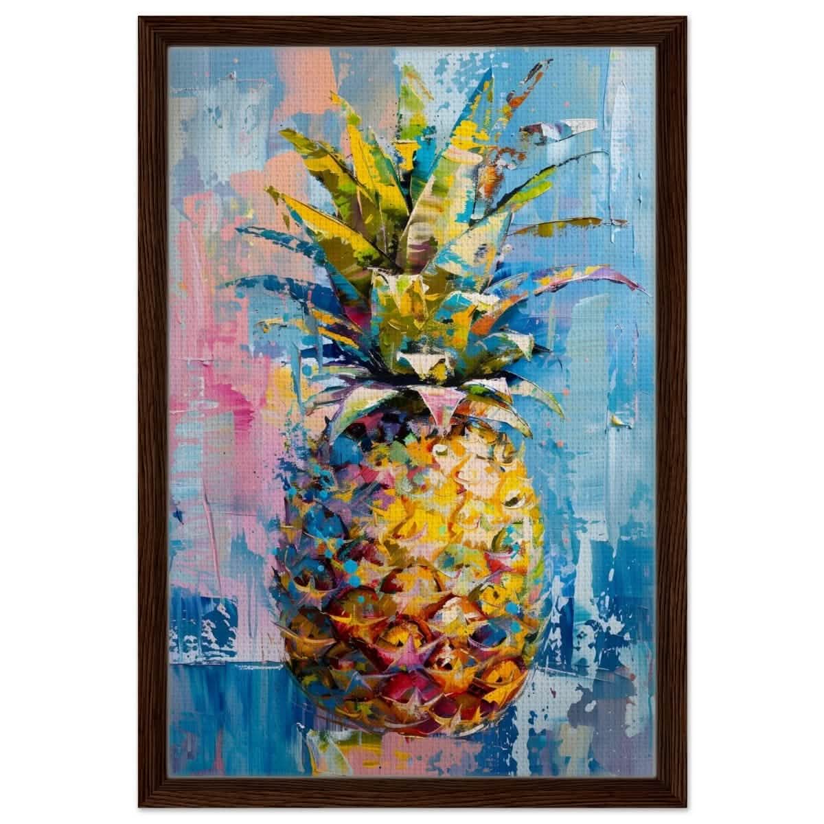 Tropical Vibes – Pineapple Burst | Abstract Expressionism - 40x60 cm / 16x24″ - Framed Canvas - Dark wood frame