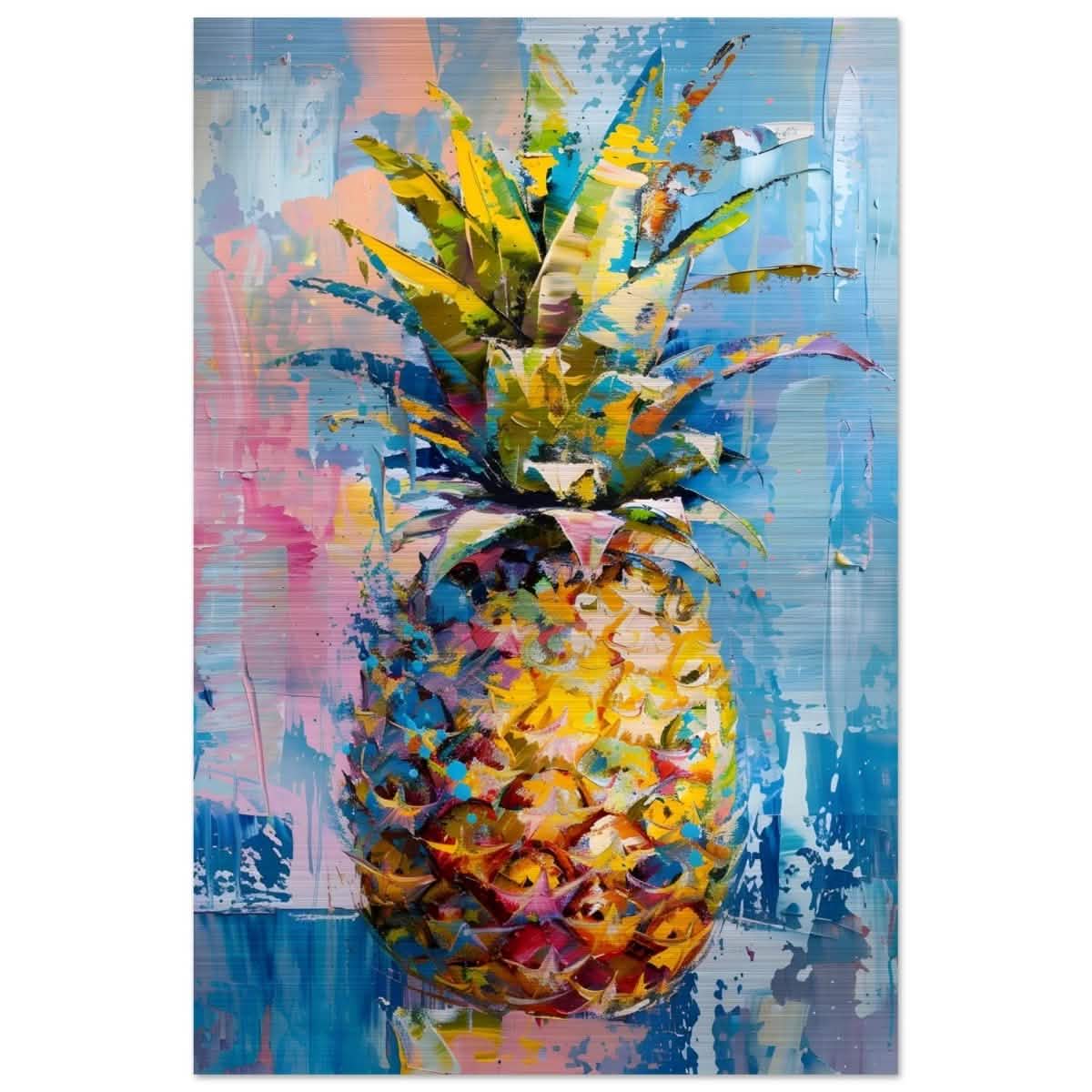 Tropical Vibes – Pineapple Burst | Abstract Expressionism - 60x90 cm / 24x36″ - Brushed Aluminum Print -