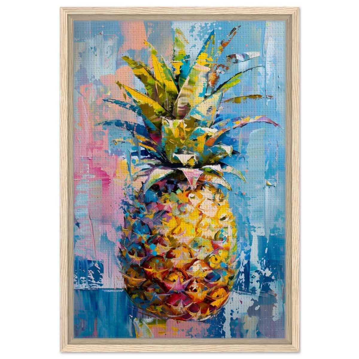 Tropical Vibes – Pineapple Burst | Abstract Expressionism - 40x60 cm / 16x24″ - Framed Canvas - Wood frame