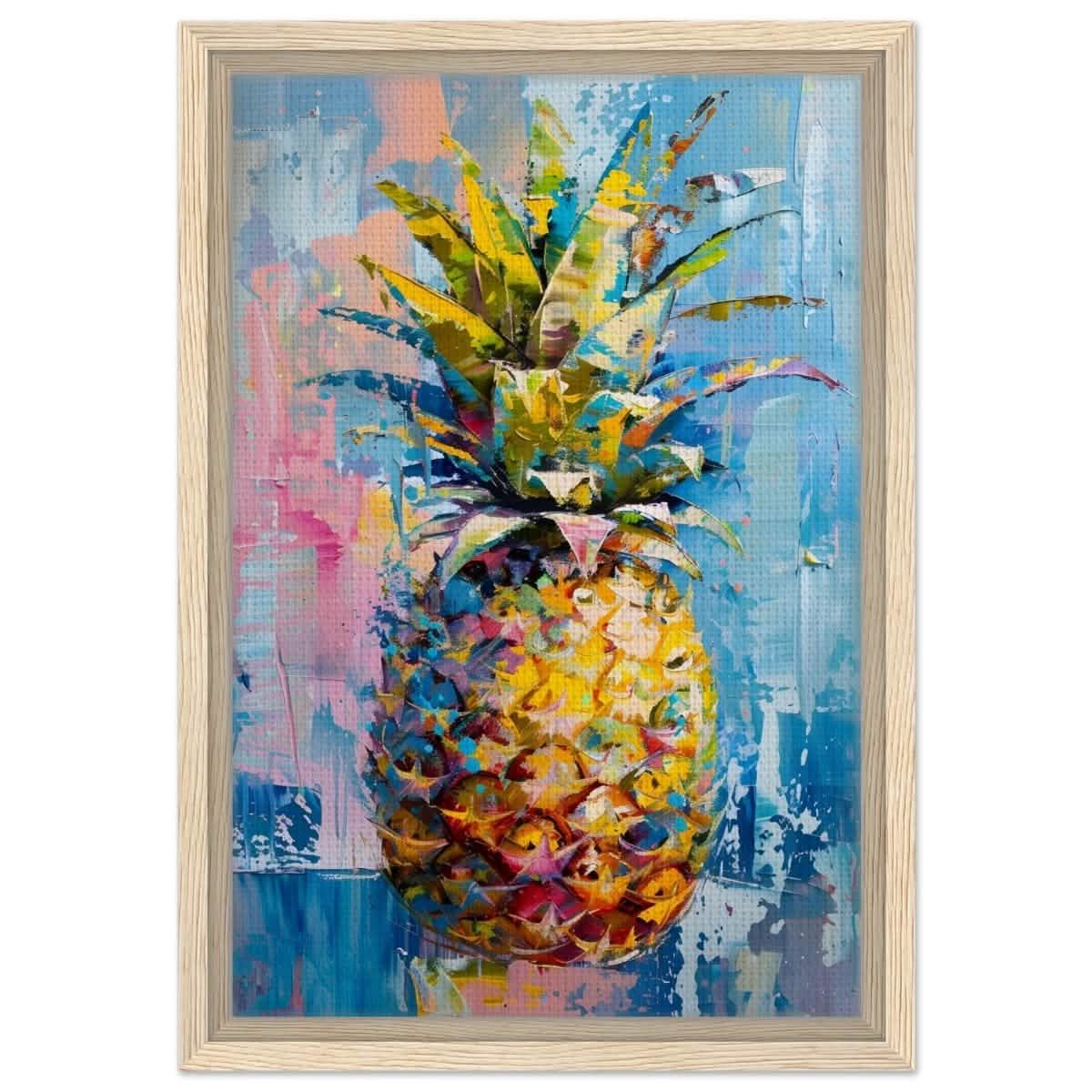 Tropical Vibes – Pineapple Burst | Abstract Expressionism - 30x45 cm / 12x18″ - Framed Canvas - Wood frame
