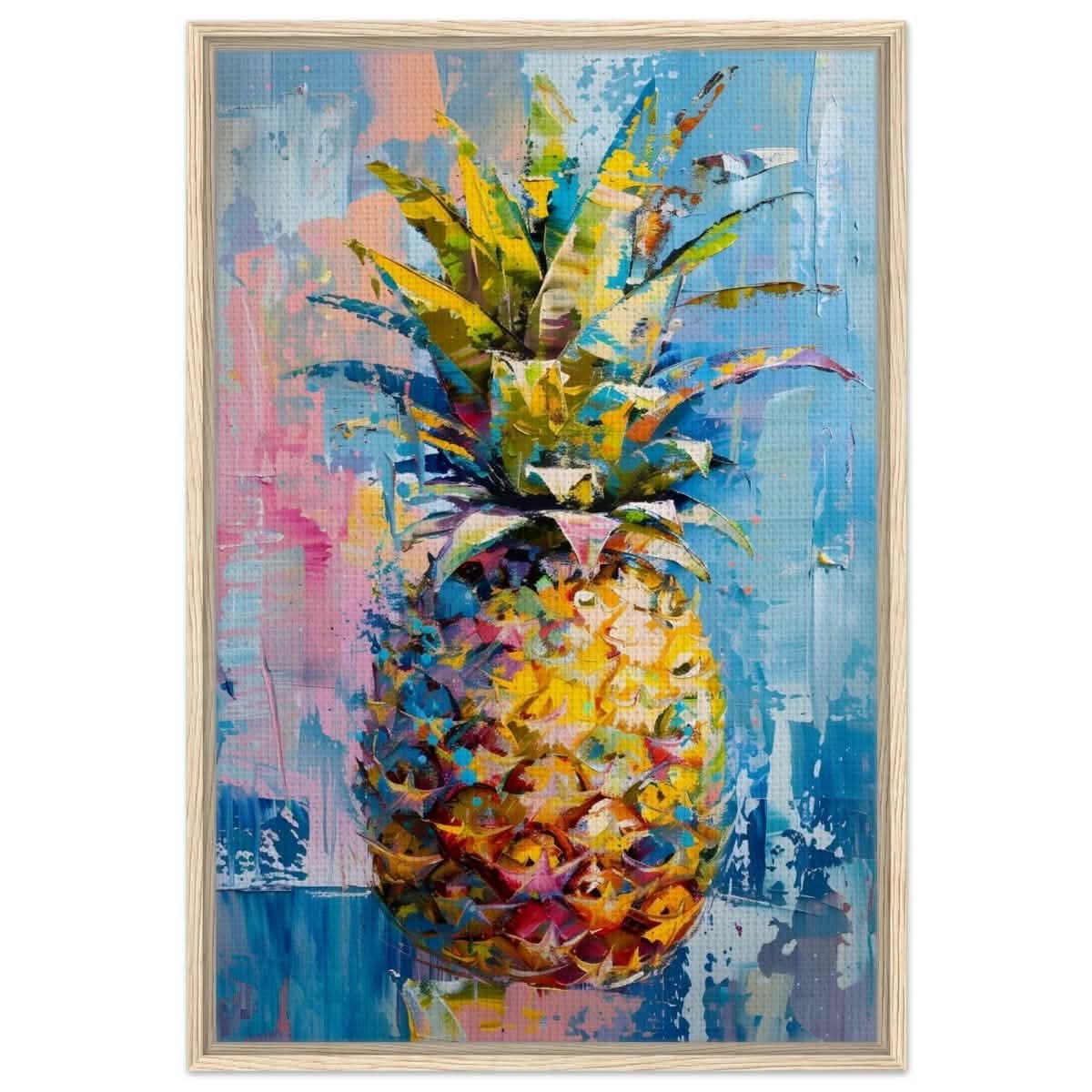 Tropical Vibes – Pineapple Burst | Abstract Expressionism - 60x90 cm / 24x36″ - Framed Canvas - Wood frame