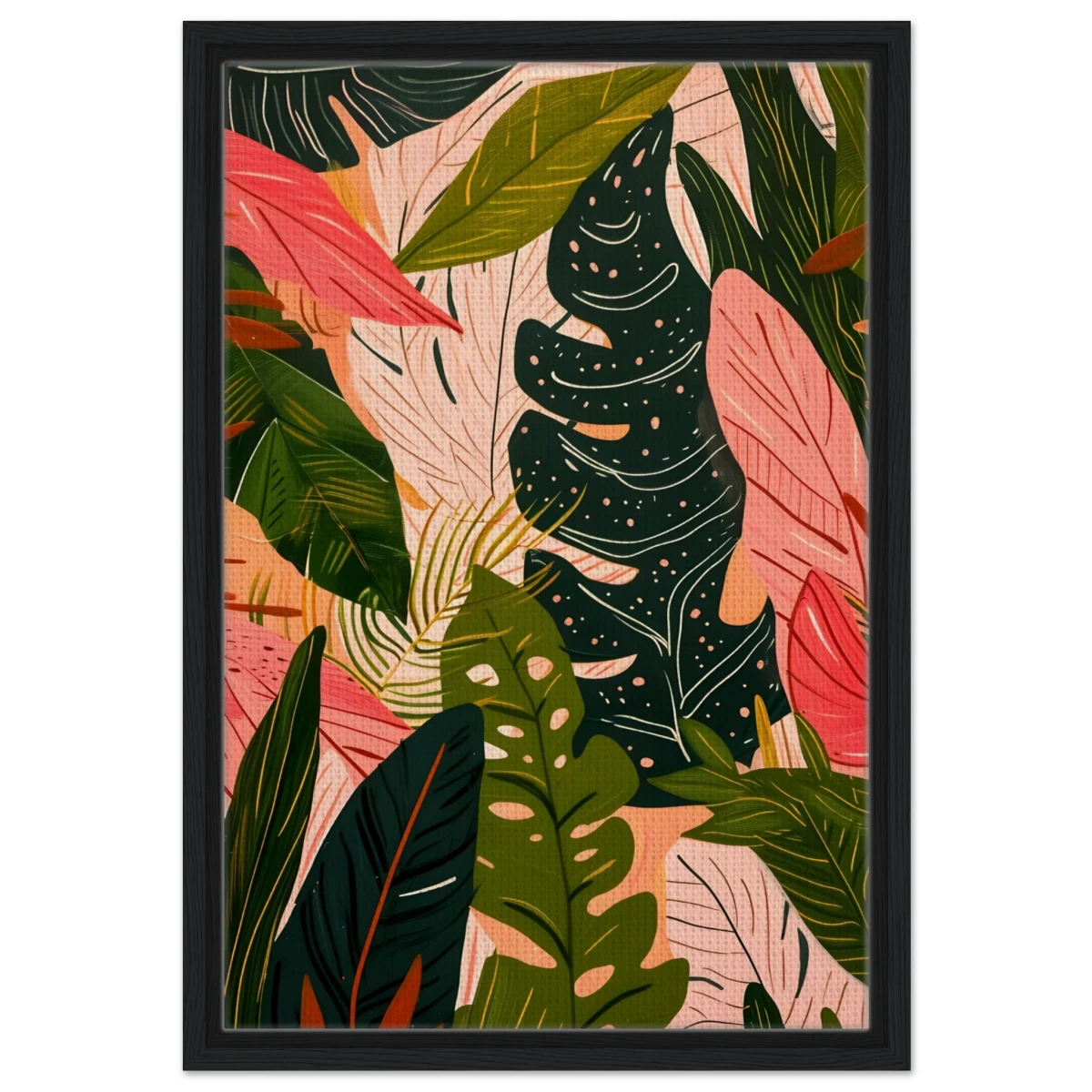 "Tropical Whispers" – A Lush Botanical Escape | Contemporary Botanical Art Wall art print - 40x60 cm / 16x24″ - Framed Canvas - Black frame