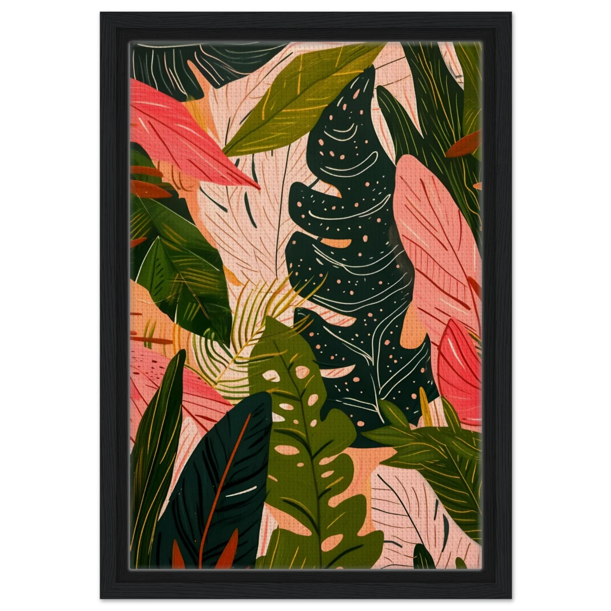 "Tropical Whispers" – A Lush Botanical Escape | Contemporary Botanical Art Wall art print - 30x45 cm / 12x18″ - Framed Canvas - Black frame