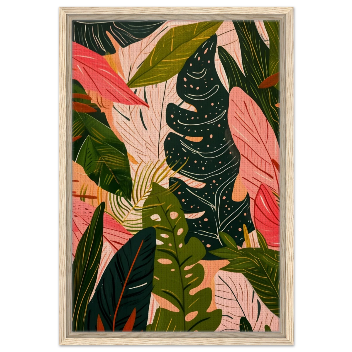 "Tropical Whispers" – A Lush Botanical Escape | Contemporary Botanical Art Wall art print - 40x60 cm / 16x24″ - Framed Canvas - Wood frame