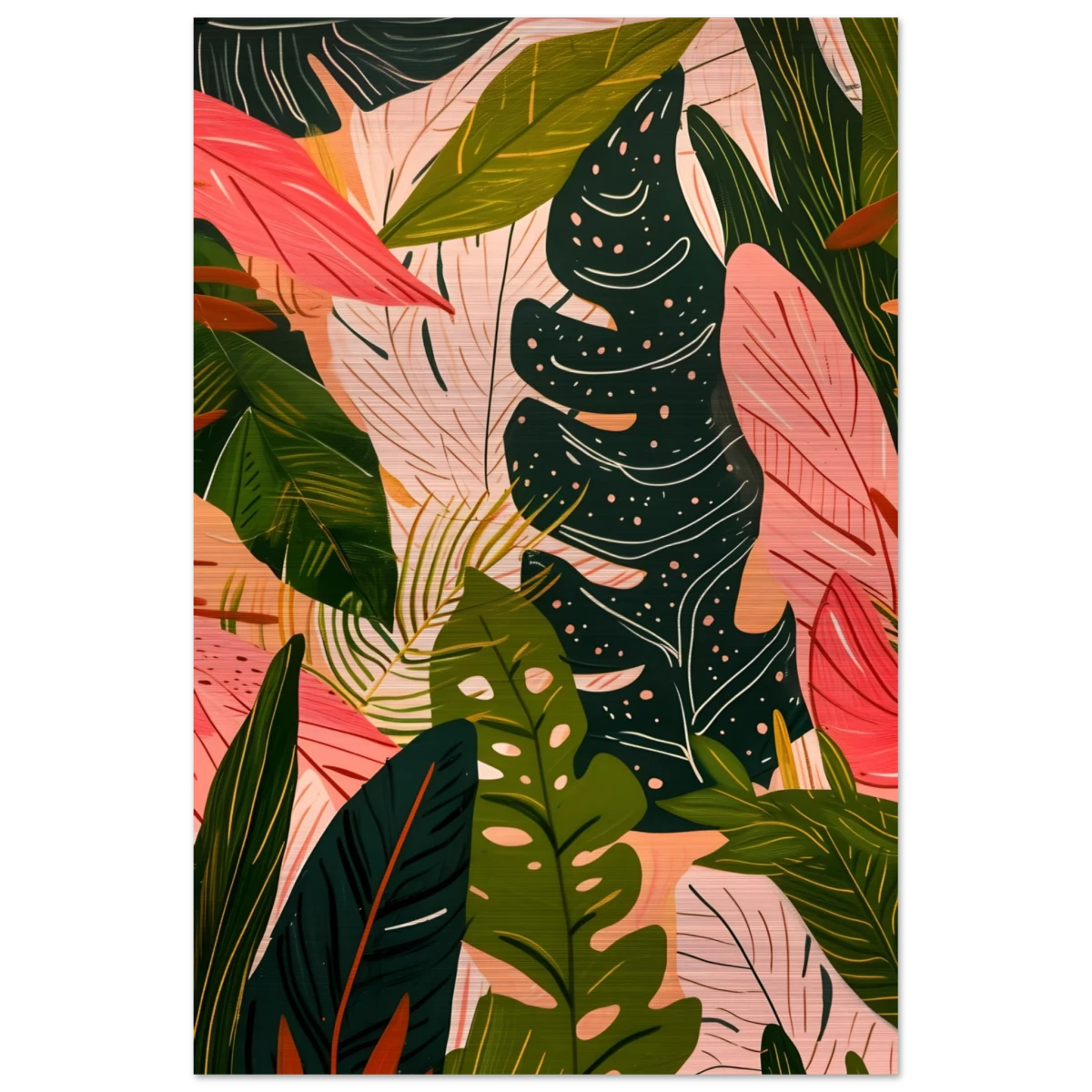 "Tropical Whispers" – A Lush Botanical Escape | Contemporary Botanical Art Wall art print - 60x90 cm / 24x36″ - Brushed Aluminum Print -