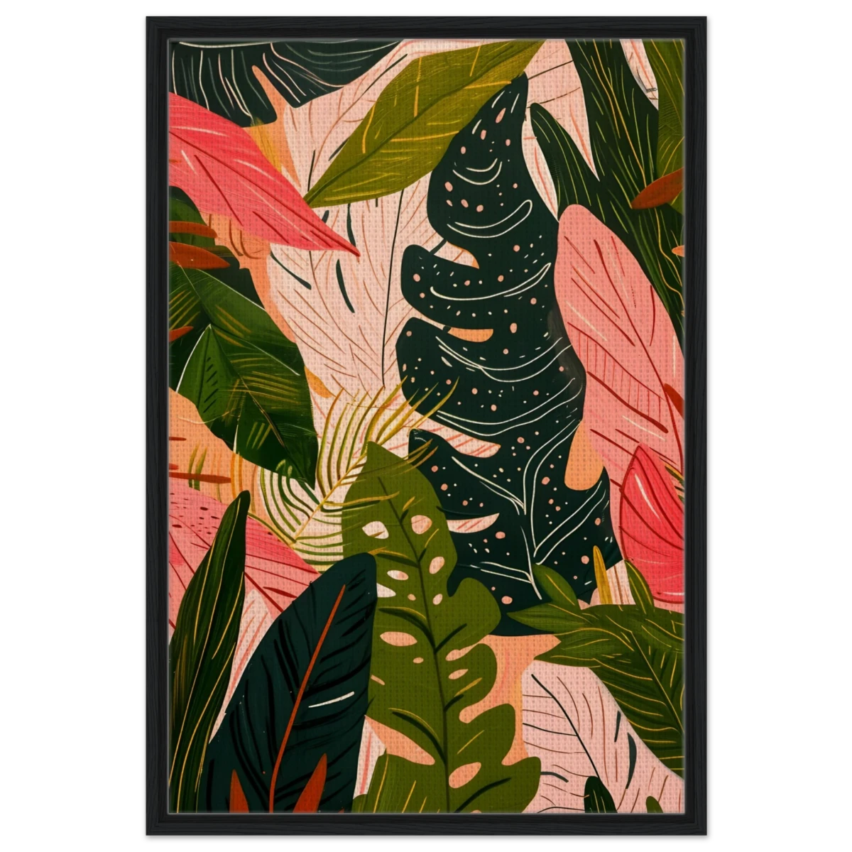 "Tropical Whispers" – A Lush Botanical Escape | Contemporary Botanical Art Wall art print - 60x90 cm / 24x36″ - Framed Canvas - Black frame
