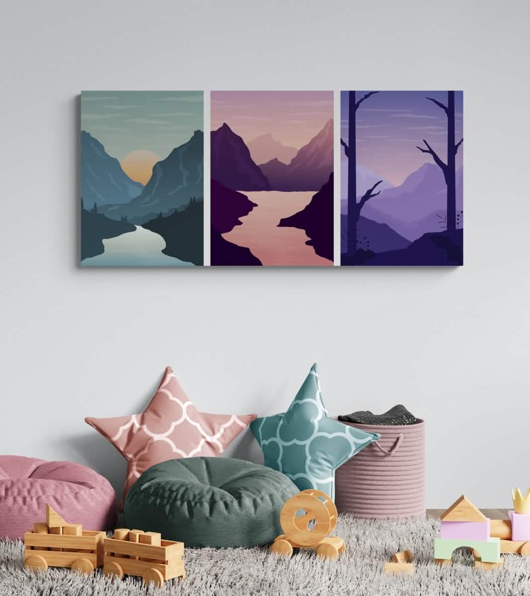 Twilight Peaks: A Mountain Trilogy | Bedroom Trio Set | Wall Art Print - Canvas - 30X45 CM / 12X18″ -