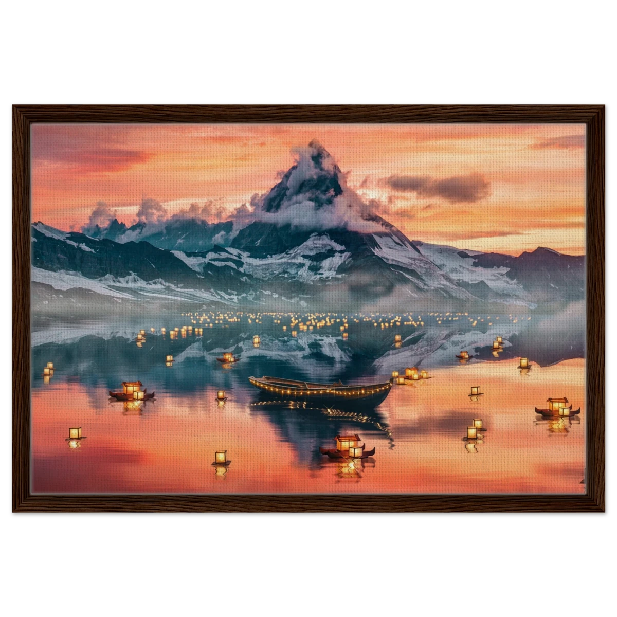 Twilight Serenity | Lanterns of Reflection | Photography and Natural Beauty Art Print - 50x75 cm / 20x30″ - Framed Canvas - Dark wood frame