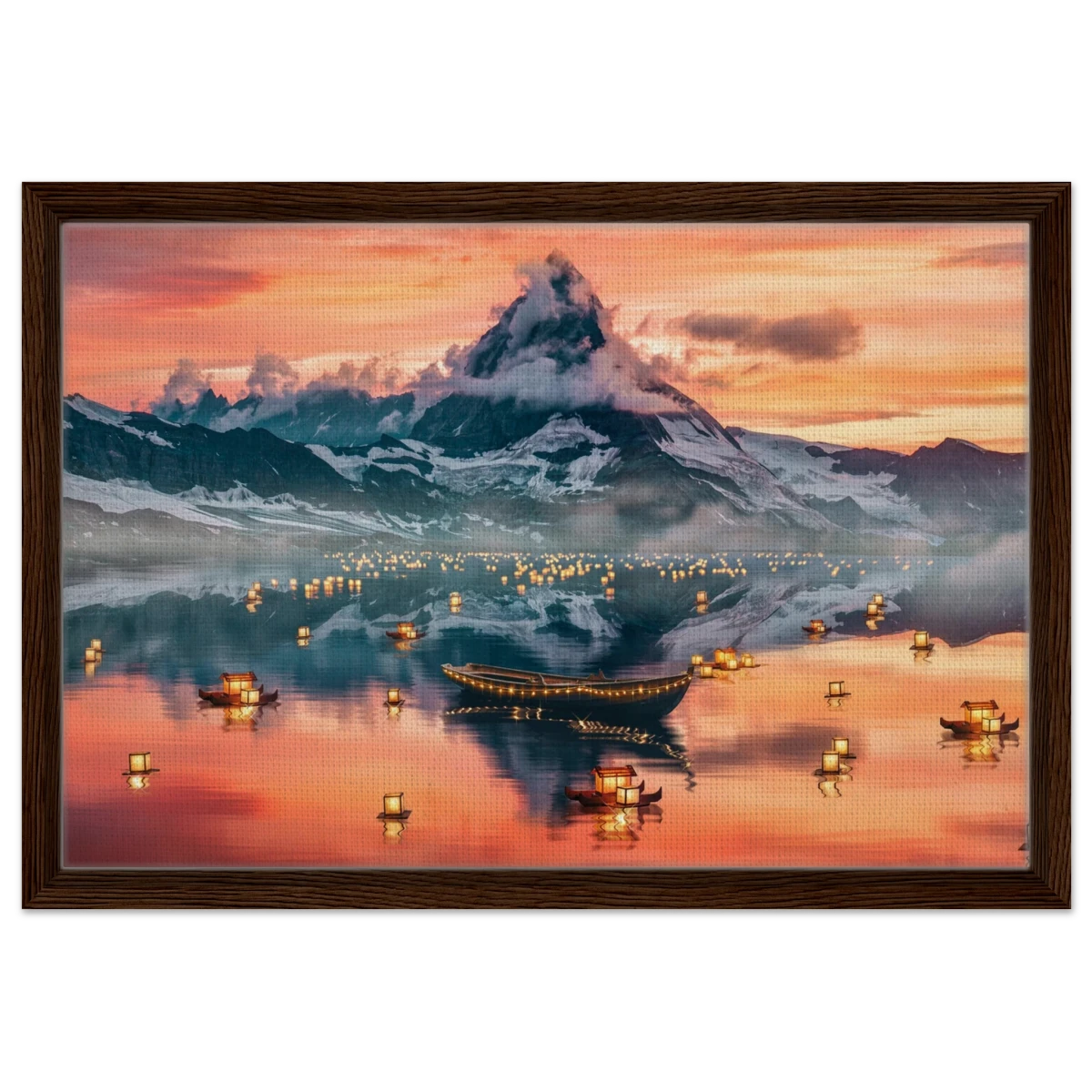 Twilight Serenity | Lanterns of Reflection | Photography and Natural Beauty Art Print - 40x60 cm / 16x24″ - Framed Canvas - Dark wood frame