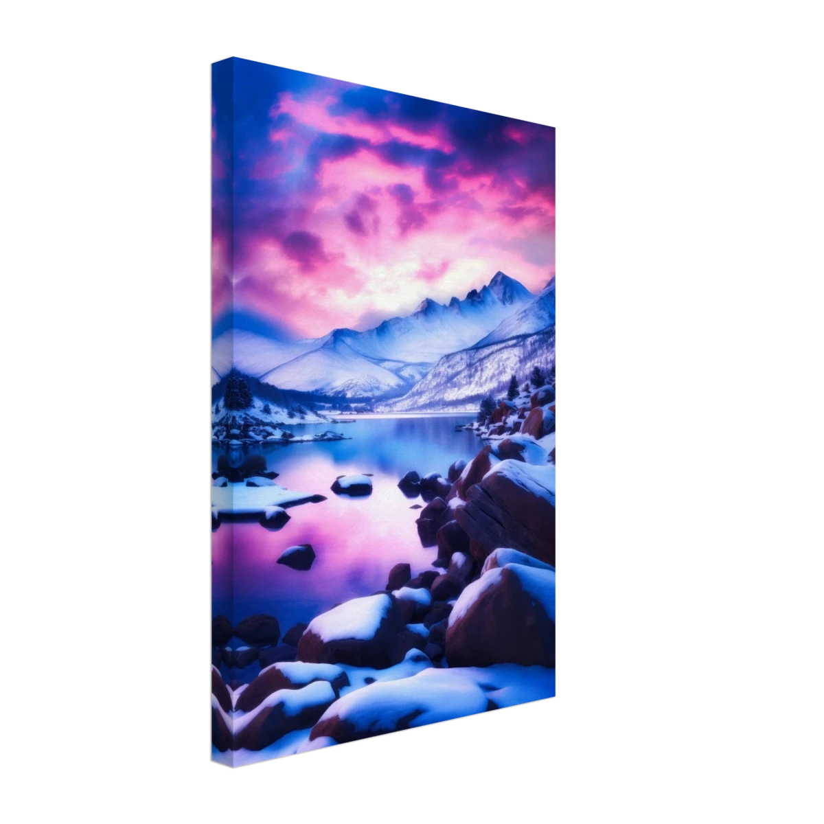 Twilight Serenity – Snowy Mountain Lake at Sunset | Wall Art Print - Canvas - 30x45 cm / 12x18″ -