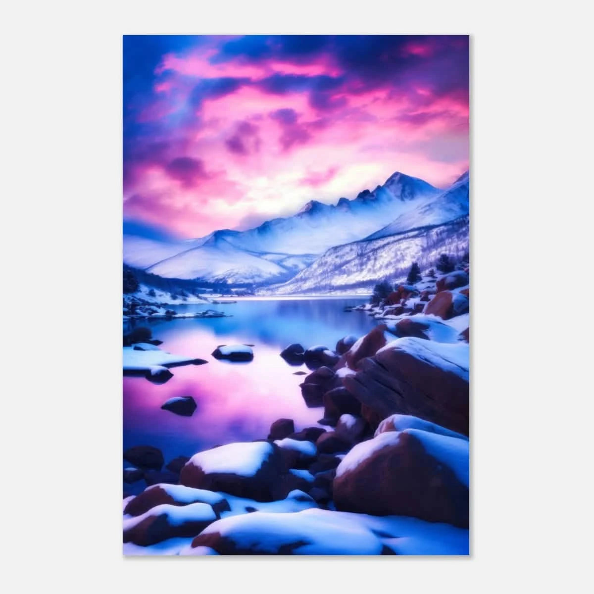 Twilight Serenity – Snowy Mountain Lake at Sunset | Wall Art Print - Aluminum Print - 30x45 cm / 12x18″ -