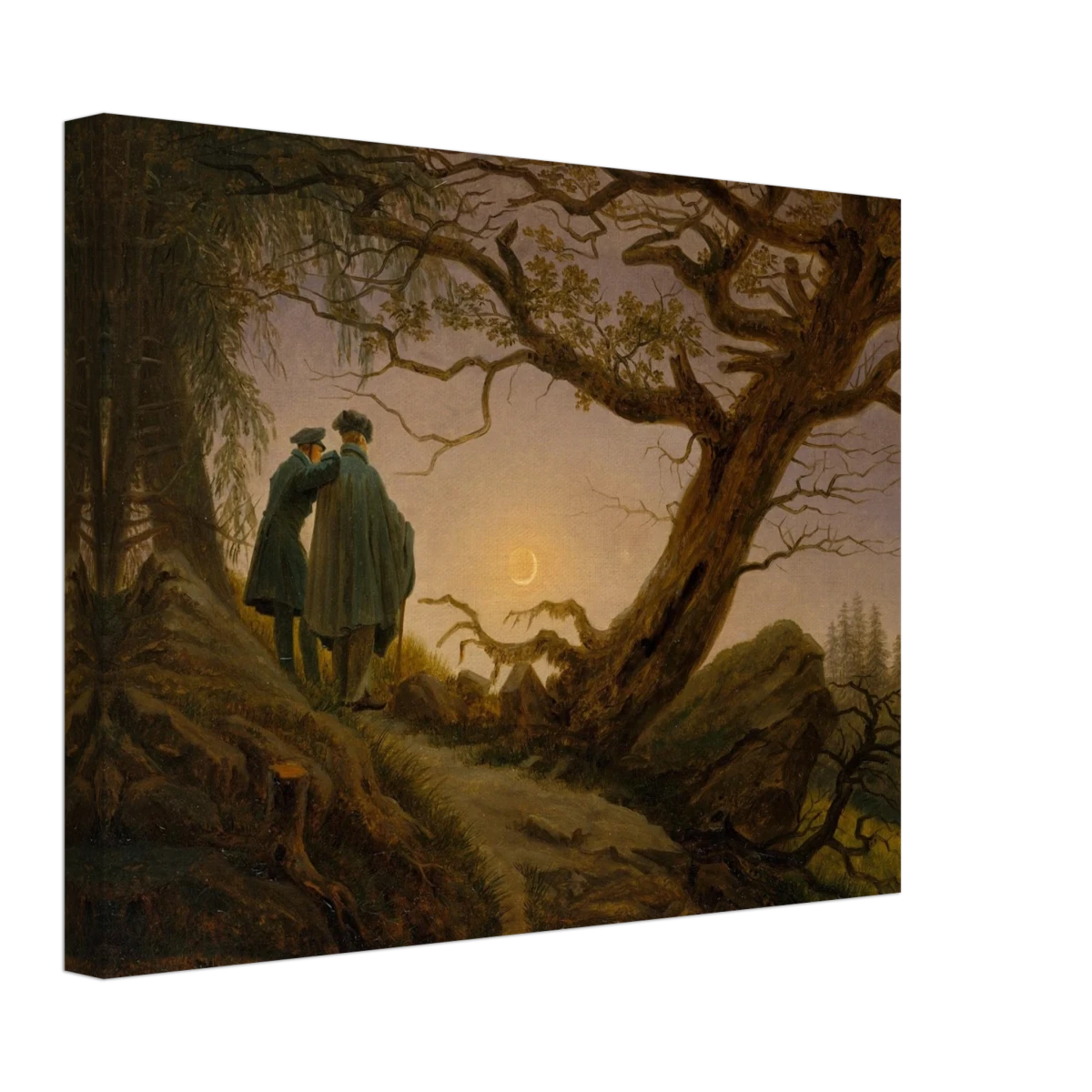 Two Men Contemplating the Moon by Caspar David Friedrich | Romantic Landscape Wall Art Print - Canvas - 30x40 cm / 12x16″ -
