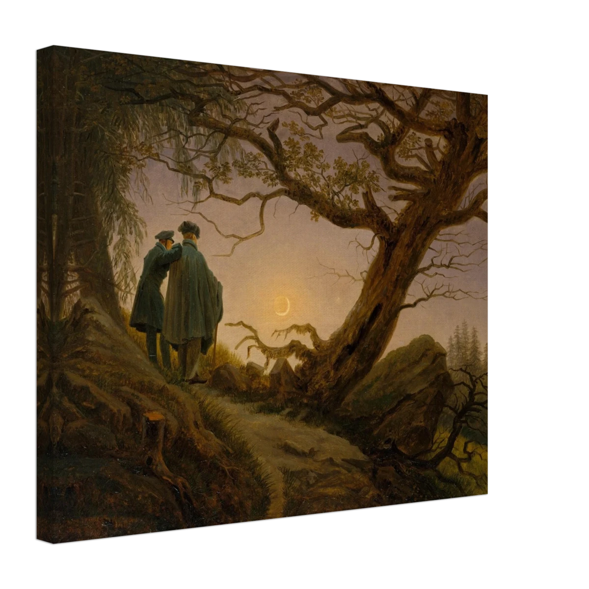 Two Men Contemplating the Moon by Caspar David Friedrich | Romantic Landscape Wall Art Print - Canvas - 40x50 cm / 16x20″ -