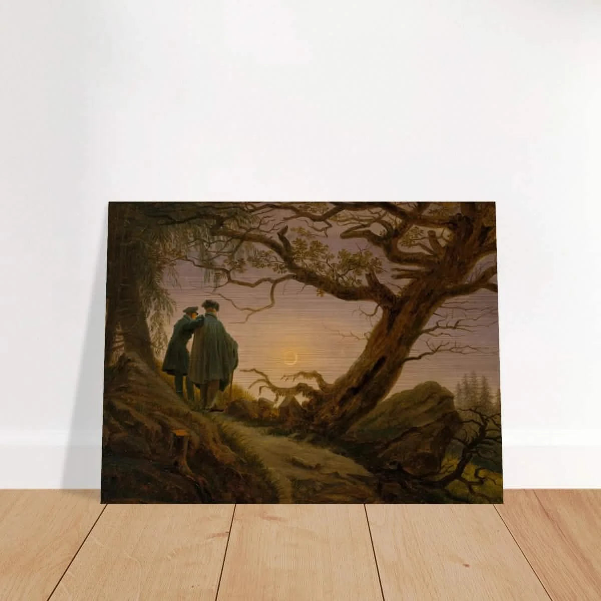 Two Men Contemplating the Moon by Caspar David Friedrich | Romantic Landscape Wall Art Print - Brushed Aluminum Print - 30x40 cm / 12x16″ -