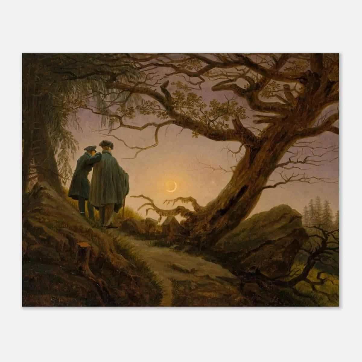 Two Men Contemplating the Moon by Caspar David Friedrich | Romantic Landscape Wall Art Print - Aluminum Print - 40x50 cm / 16x20″ -